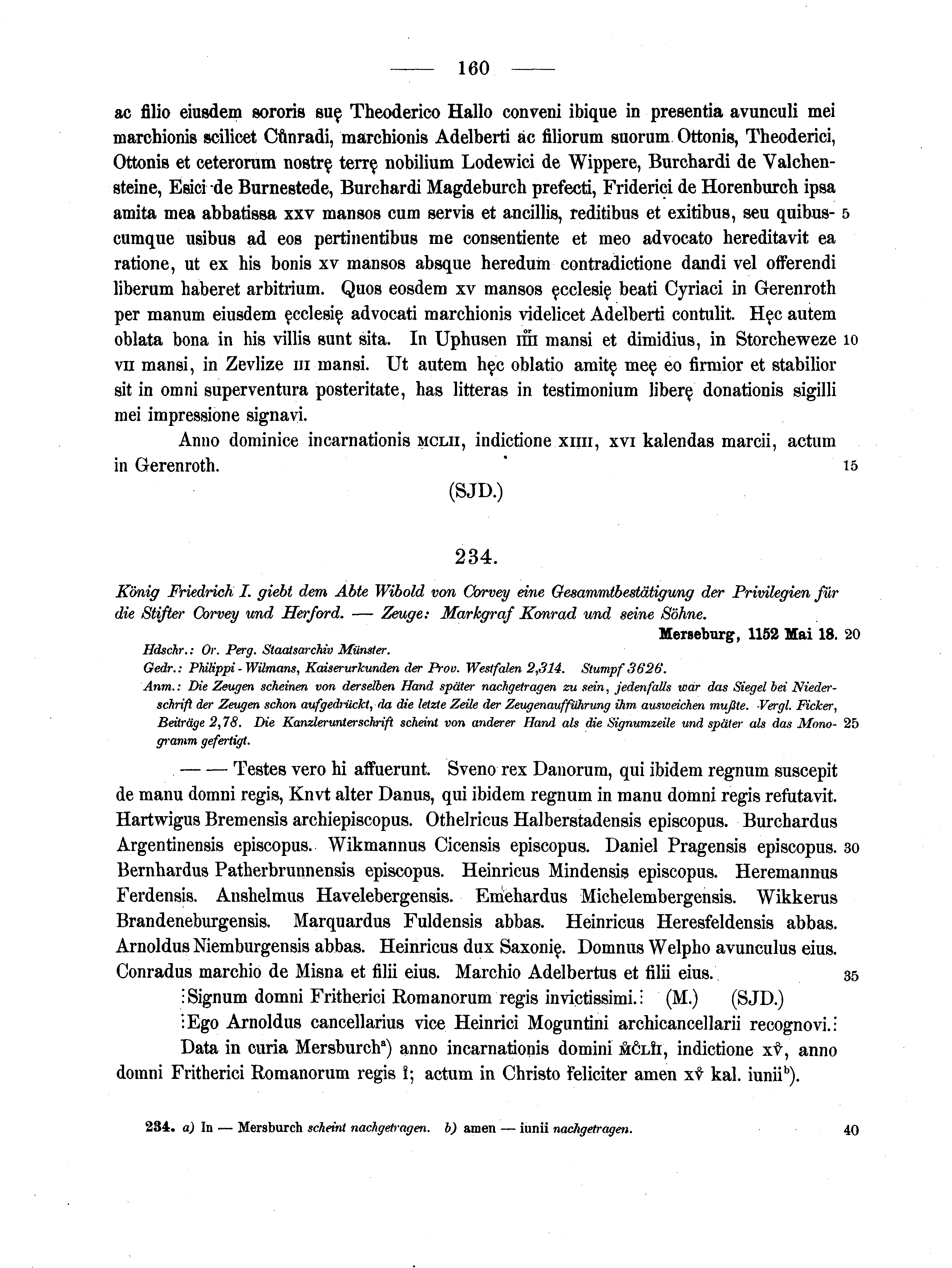 Historische Urkunde Seite 160 aus Band cds1a2