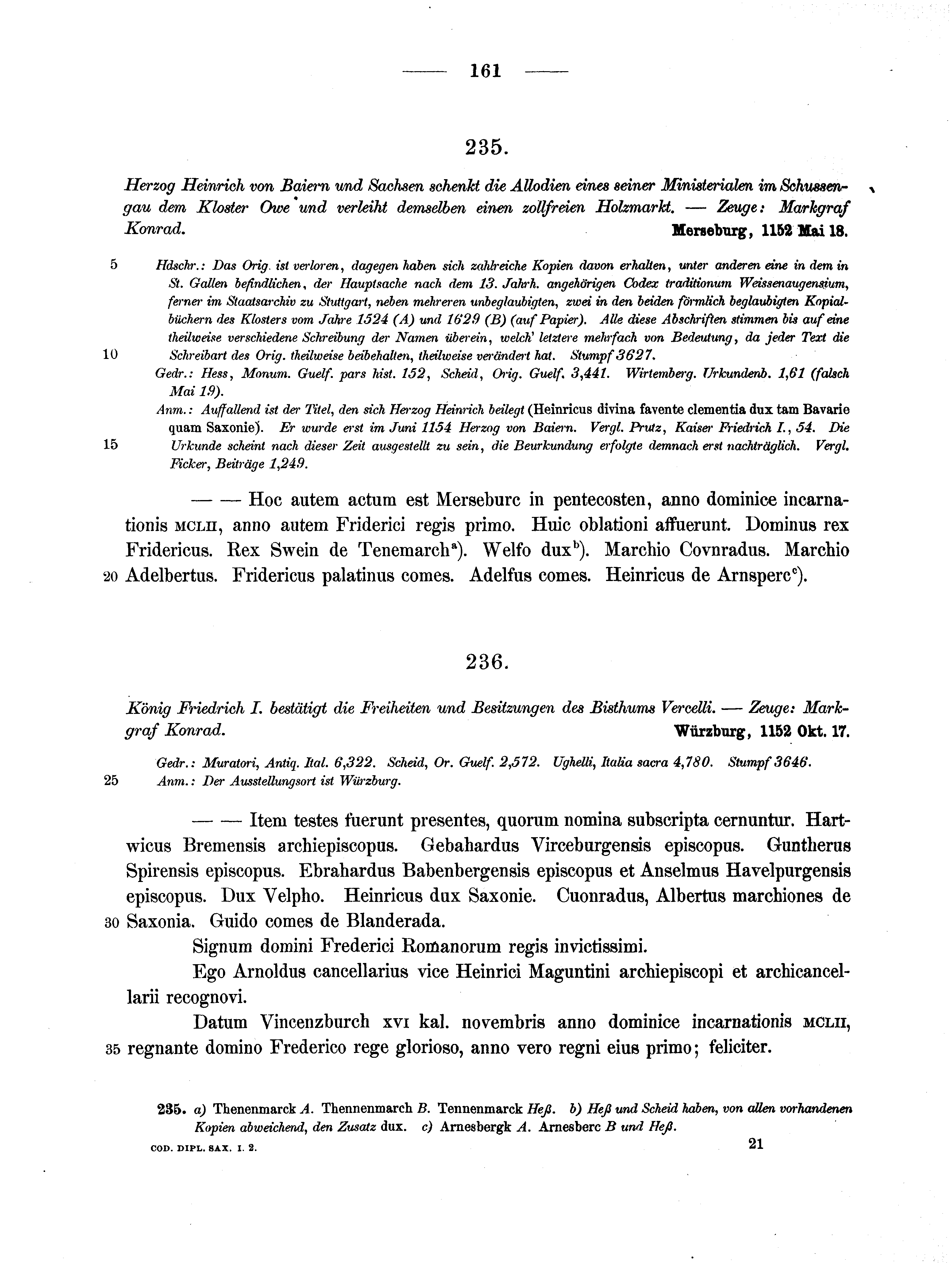Historische Urkunde Seite 161 aus Band cds1a2