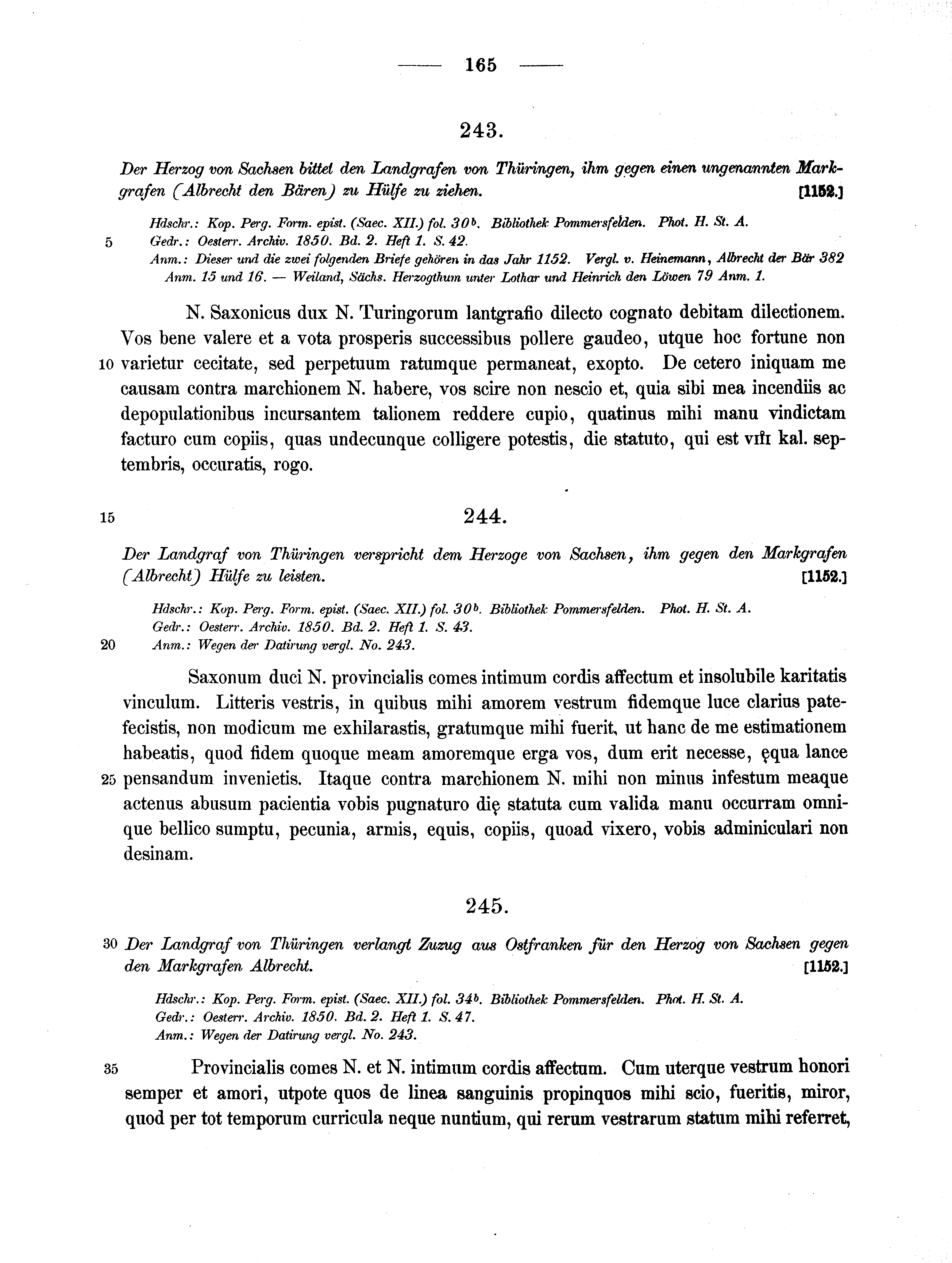 Historische Urkunde Seite 165 aus Band cds1a2