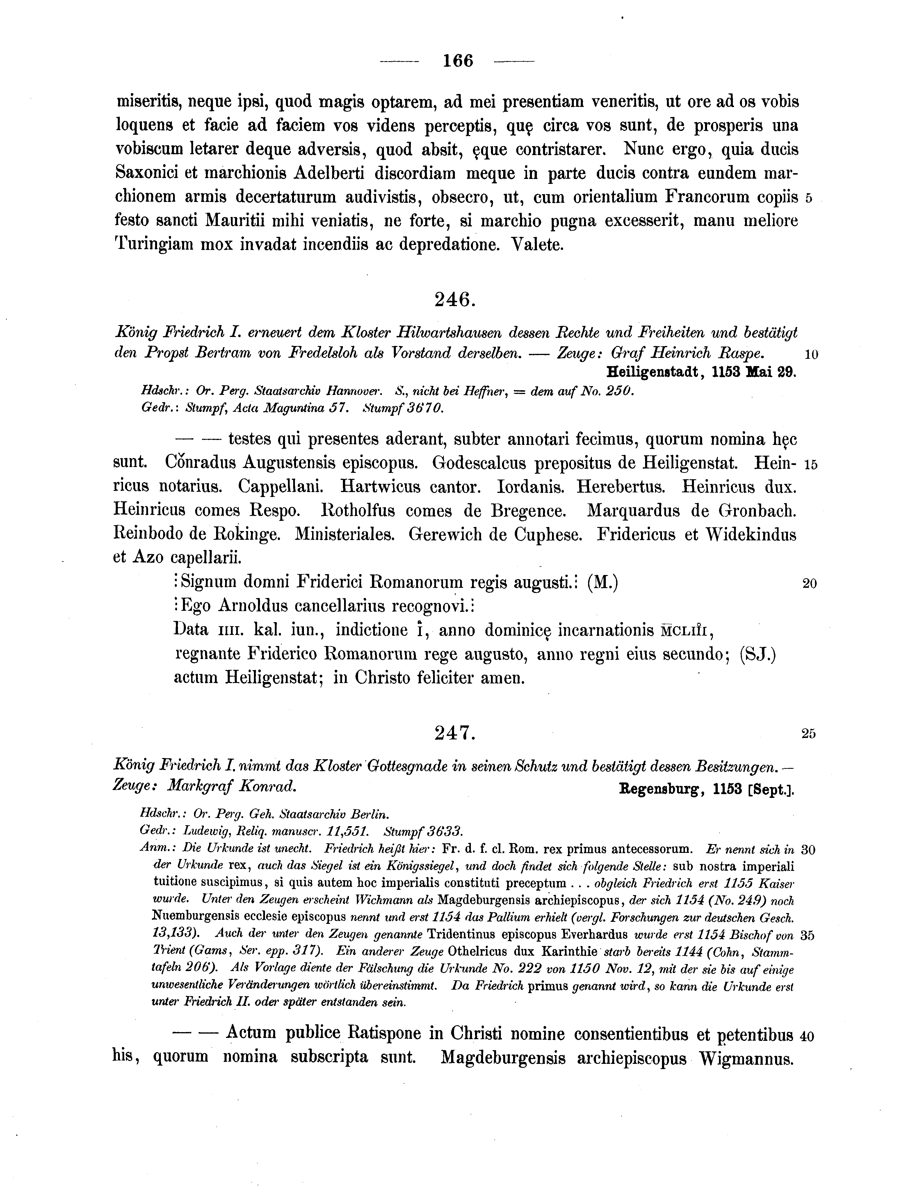 Historische Urkunde Seite 166 aus Band cds1a2