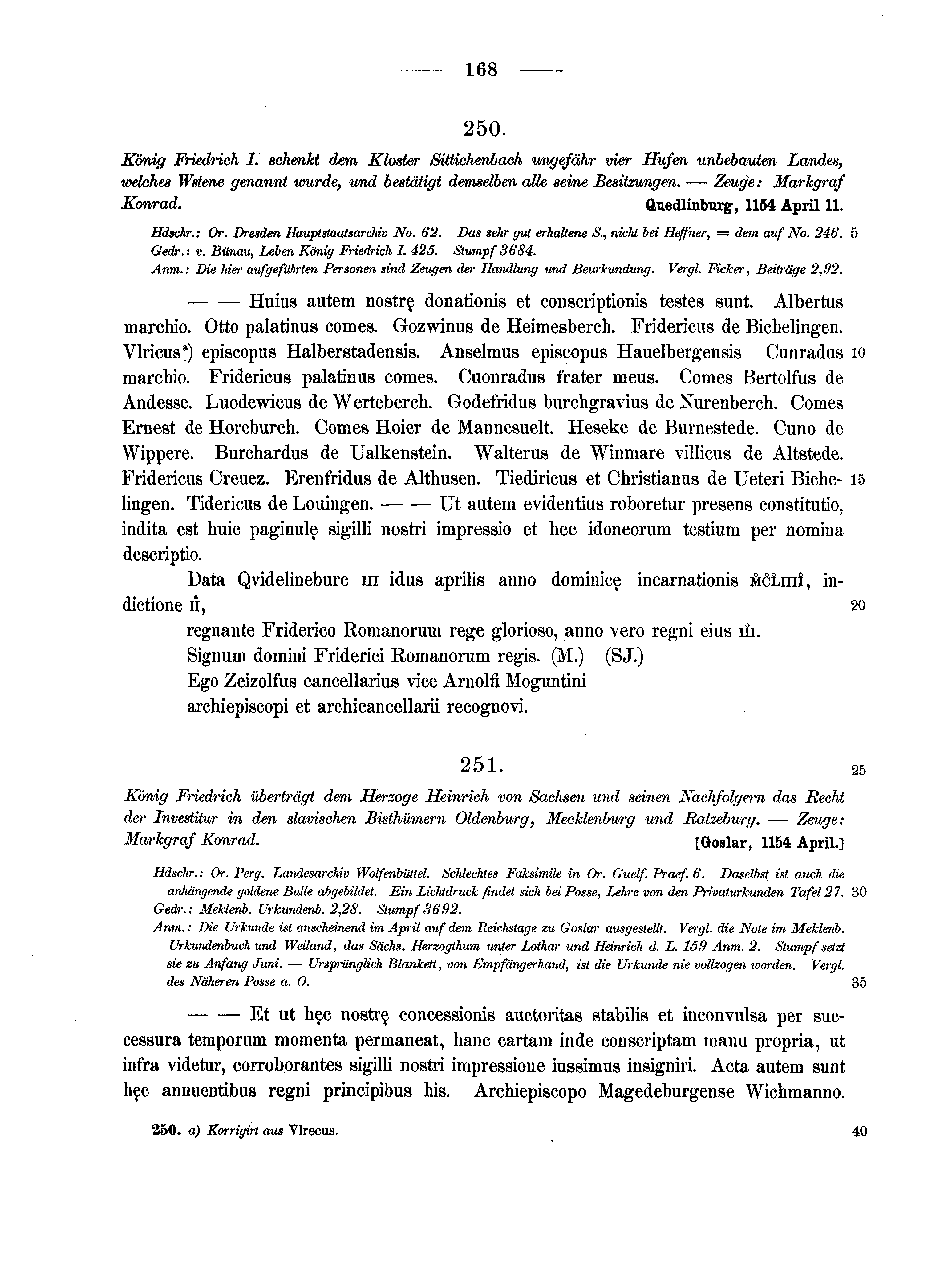 Historische Urkunde Seite 168 aus Band cds1a2