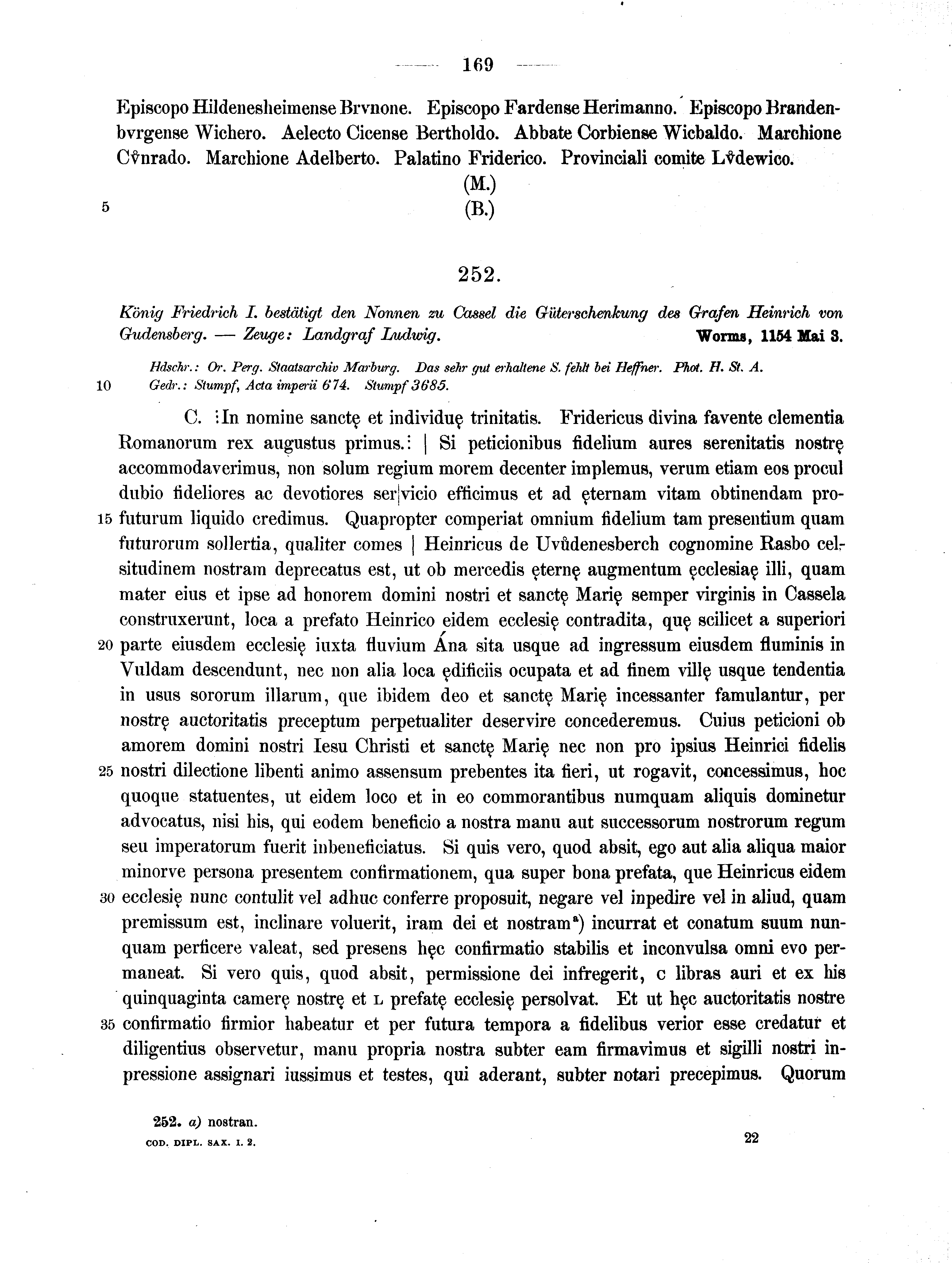 Historische Urkunde Seite 169 aus Band cds1a2
