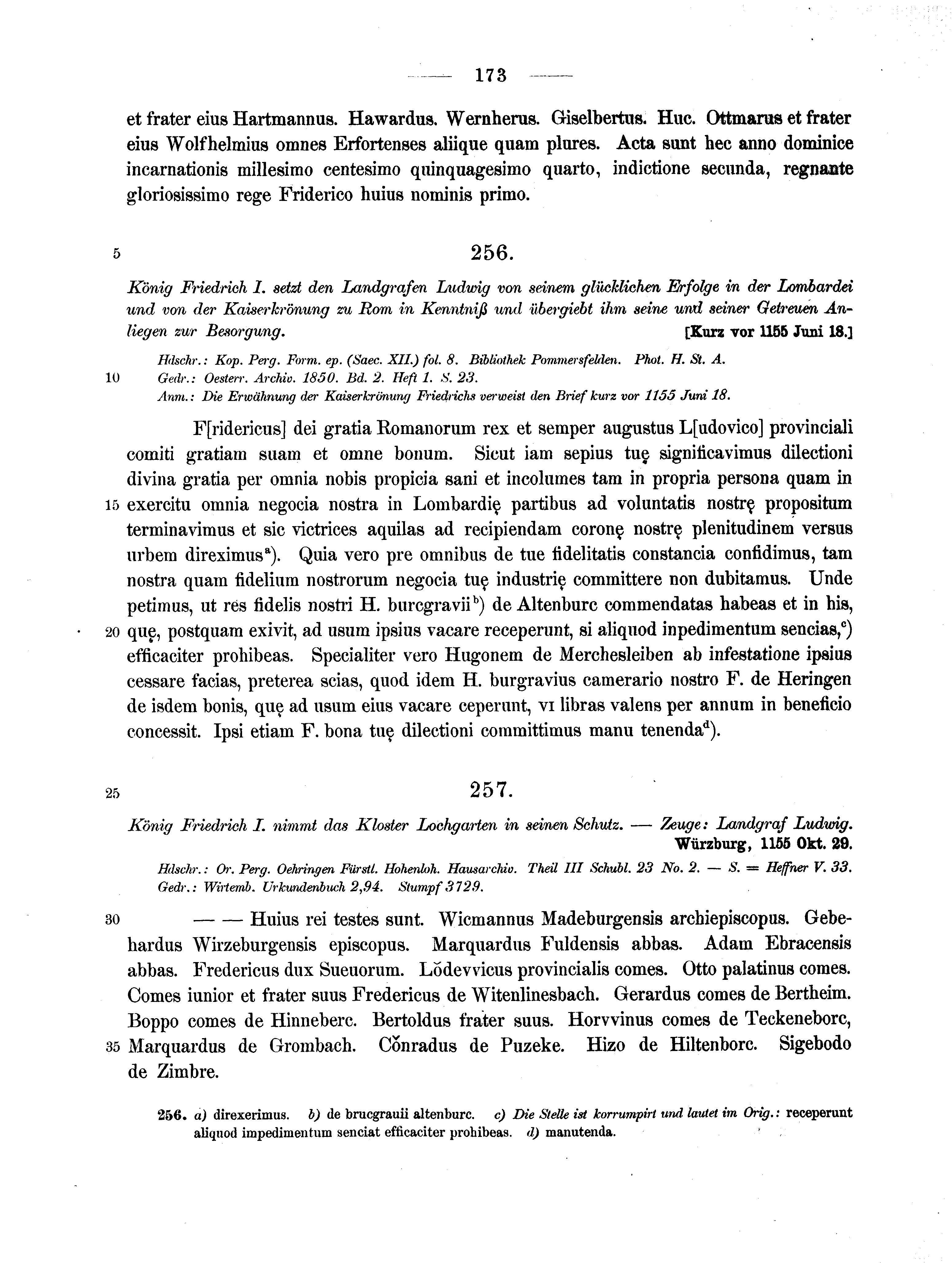 Historische Urkunde Seite 173 aus Band cds1a2