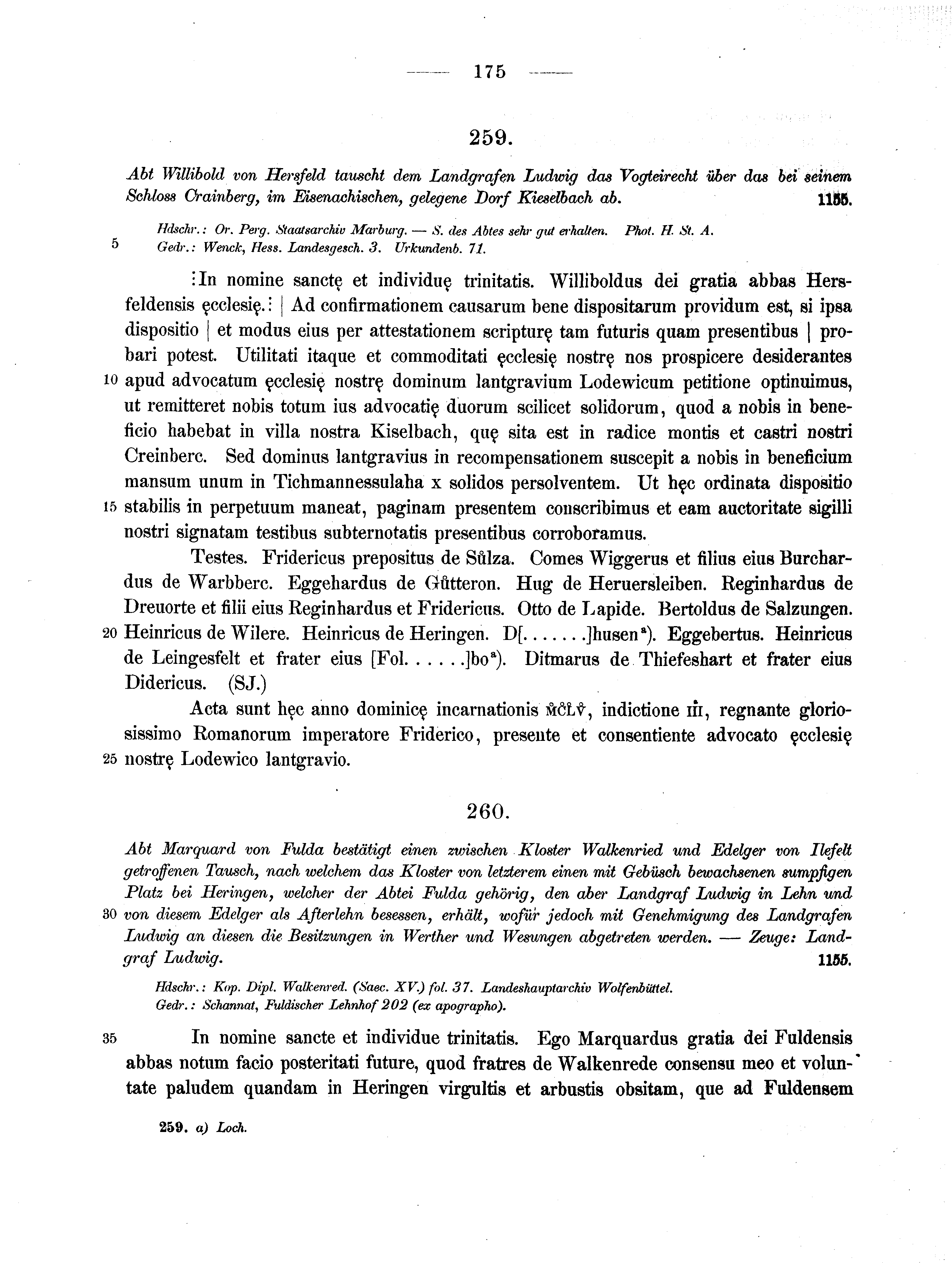 Historische Urkunde Seite 175 aus Band cds1a2