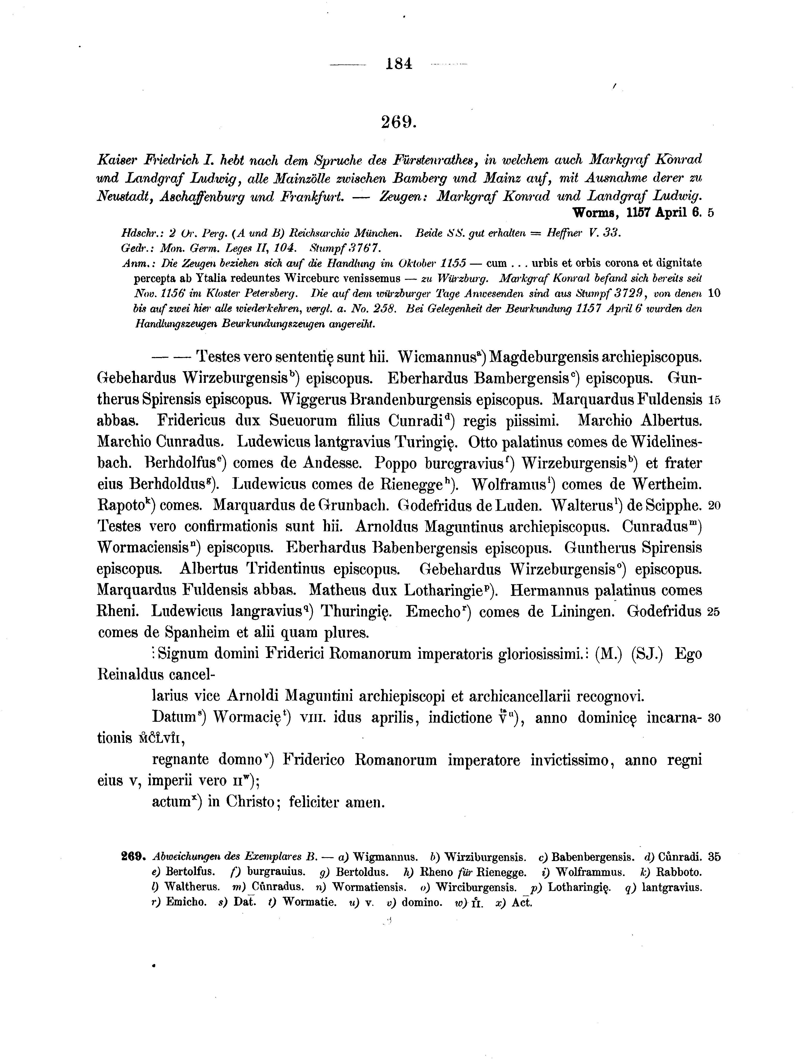 Historische Urkunde Seite 184 aus Band cds1a2