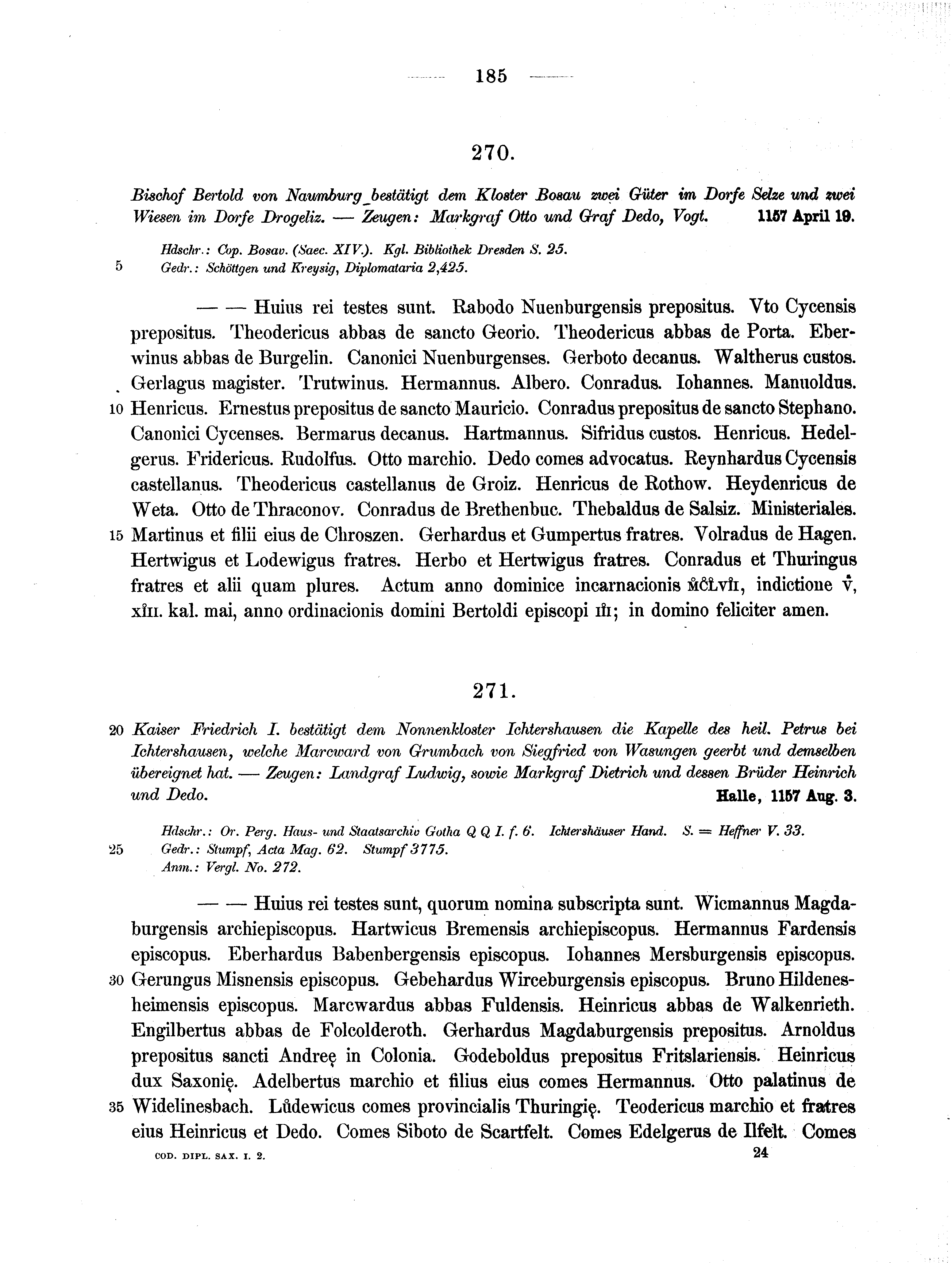 Historische Urkunde Seite 185 aus Band cds1a2