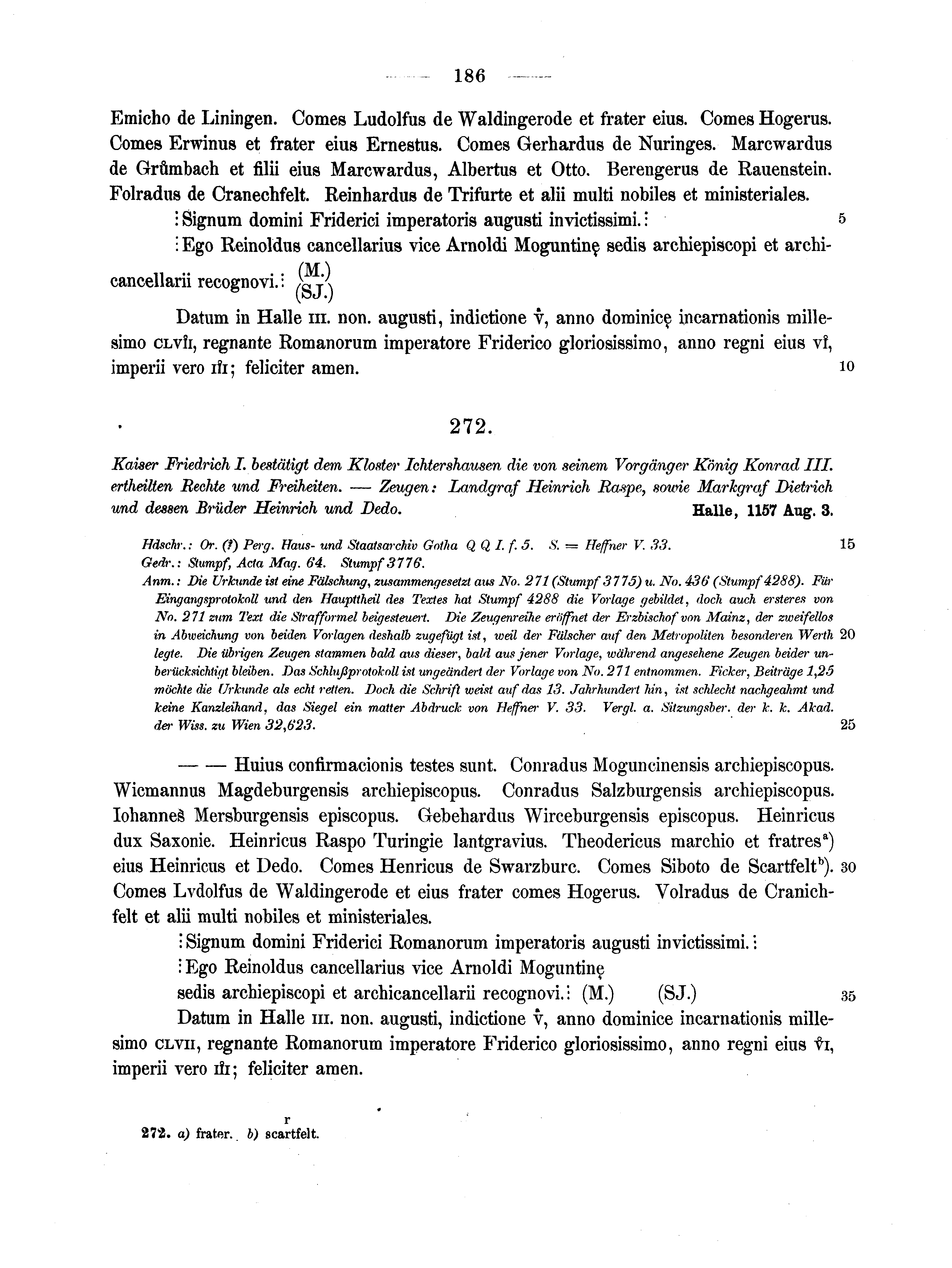 Historische Urkunde Seite 186 aus Band cds1a2