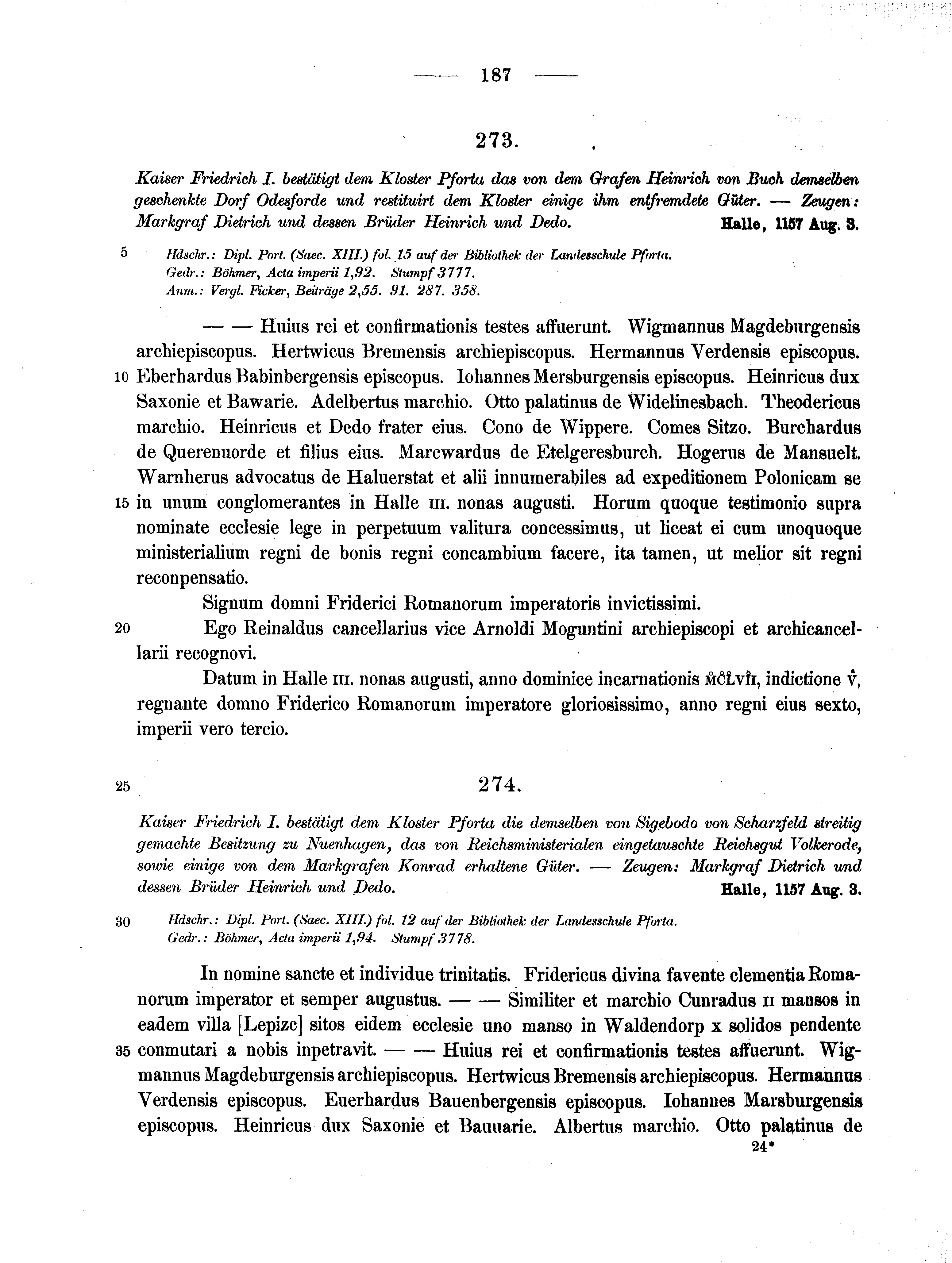 Historische Urkunde Seite 187 aus Band cds1a2