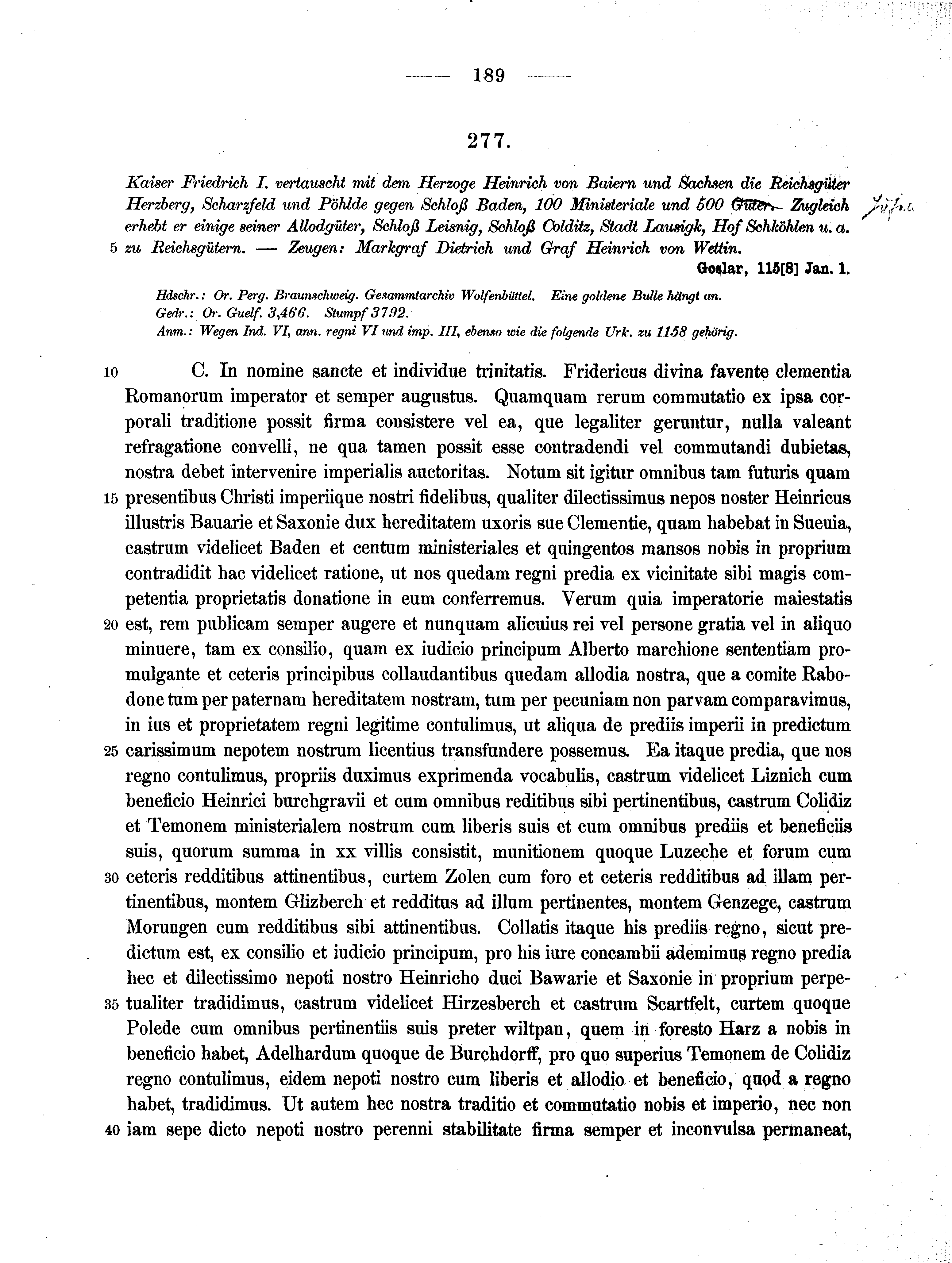 Historische Urkunde Seite 189 aus Band cds1a2