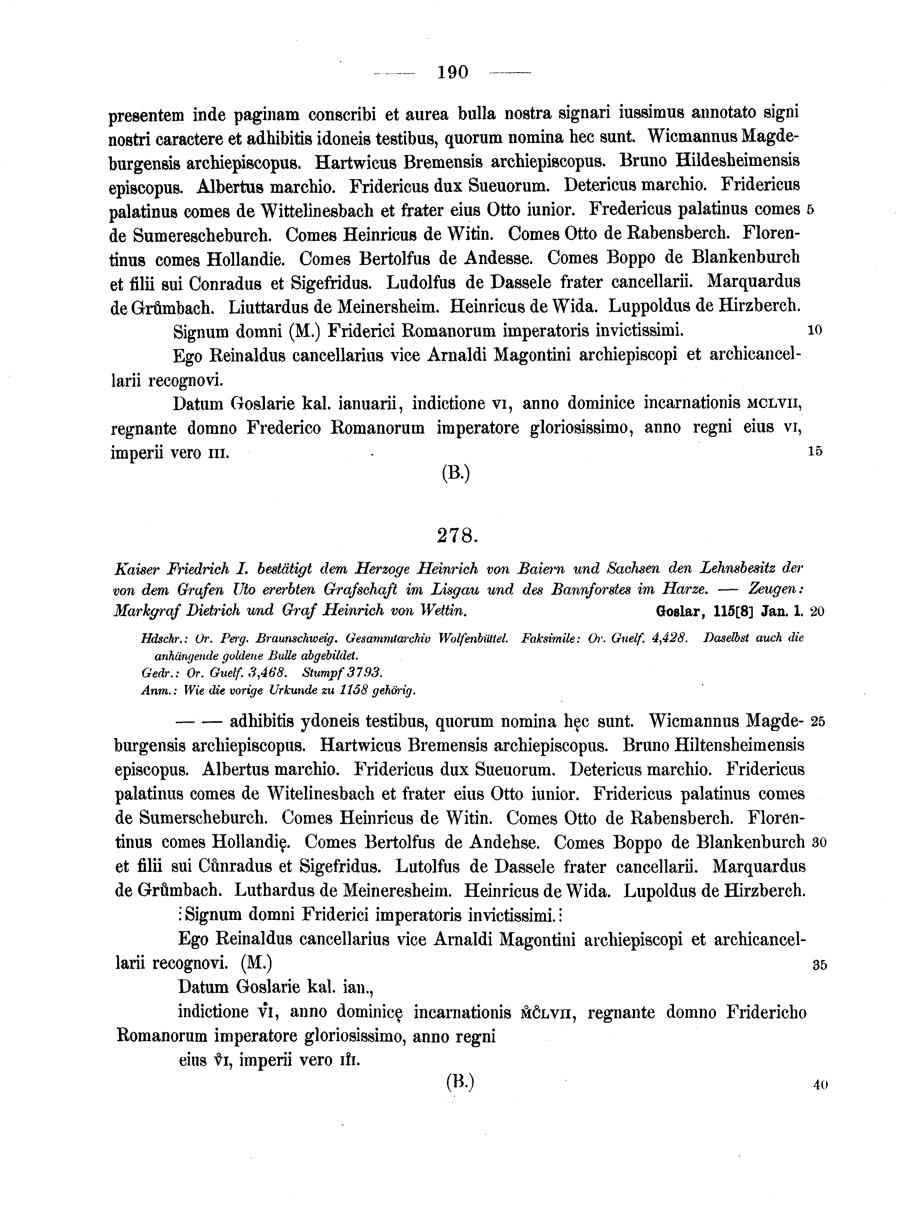 Historische Urkunde Seite 190 aus Band cds1a2