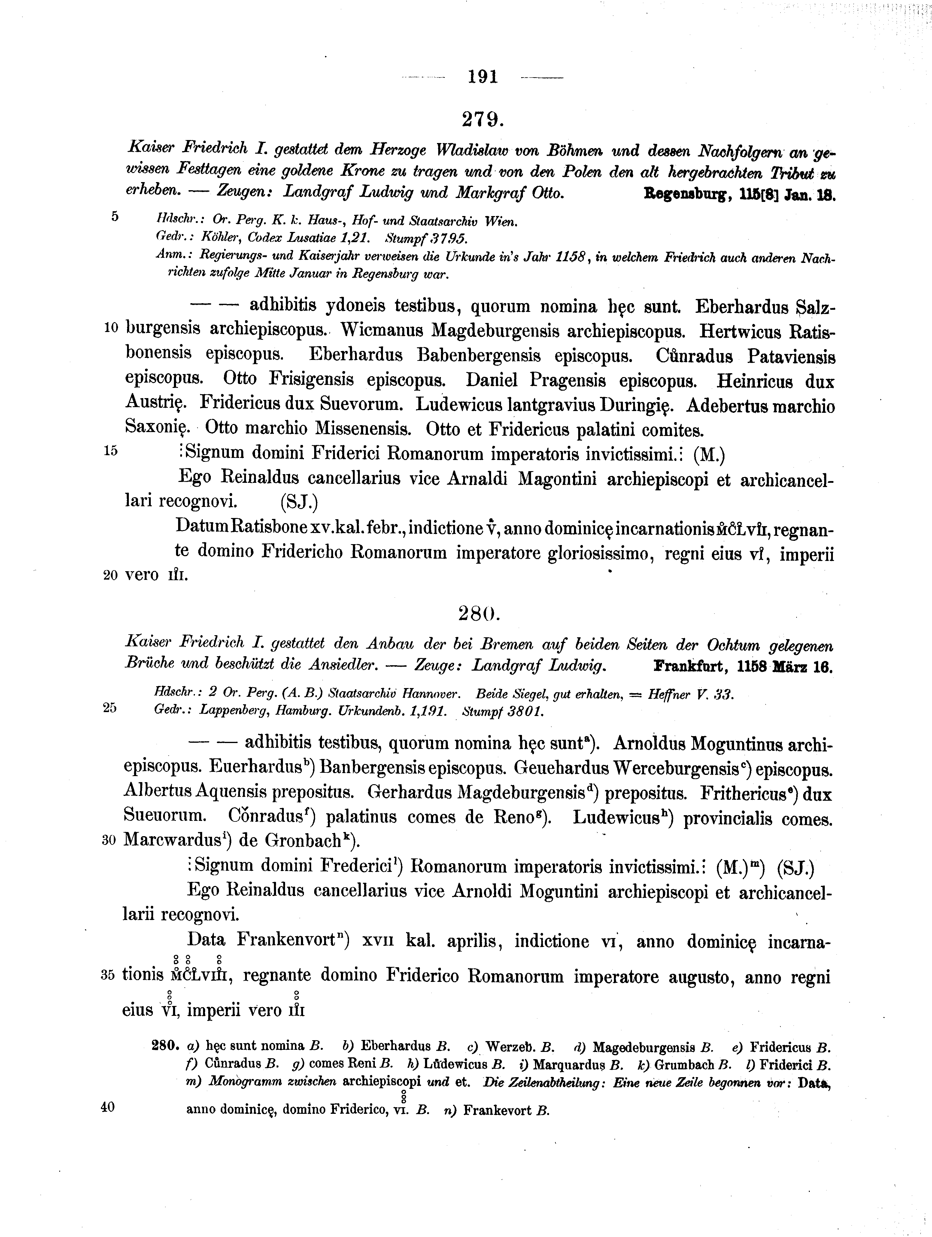 Historische Urkunde Seite 191 aus Band cds1a2