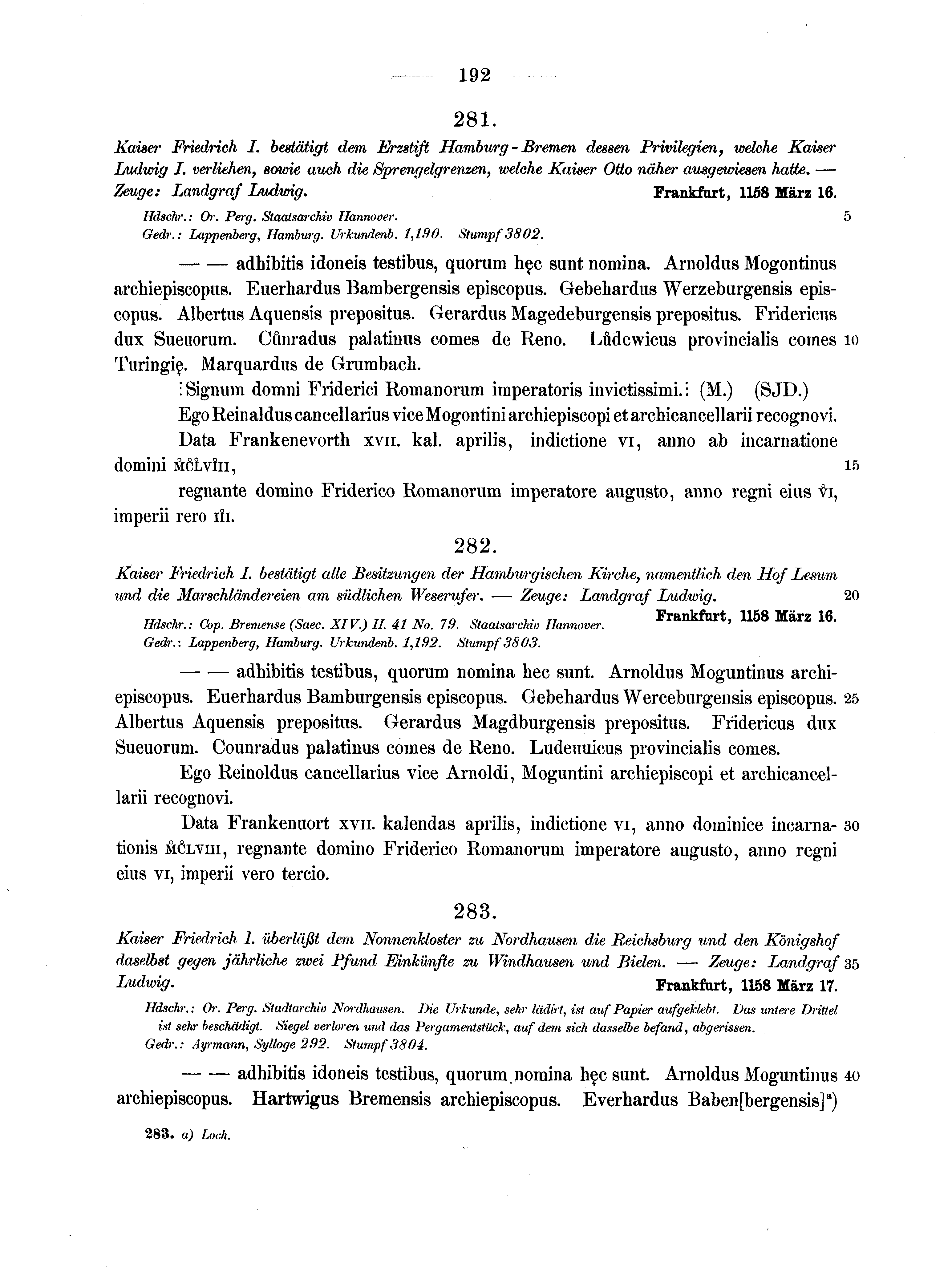 Historische Urkunde Seite 192 aus Band cds1a2