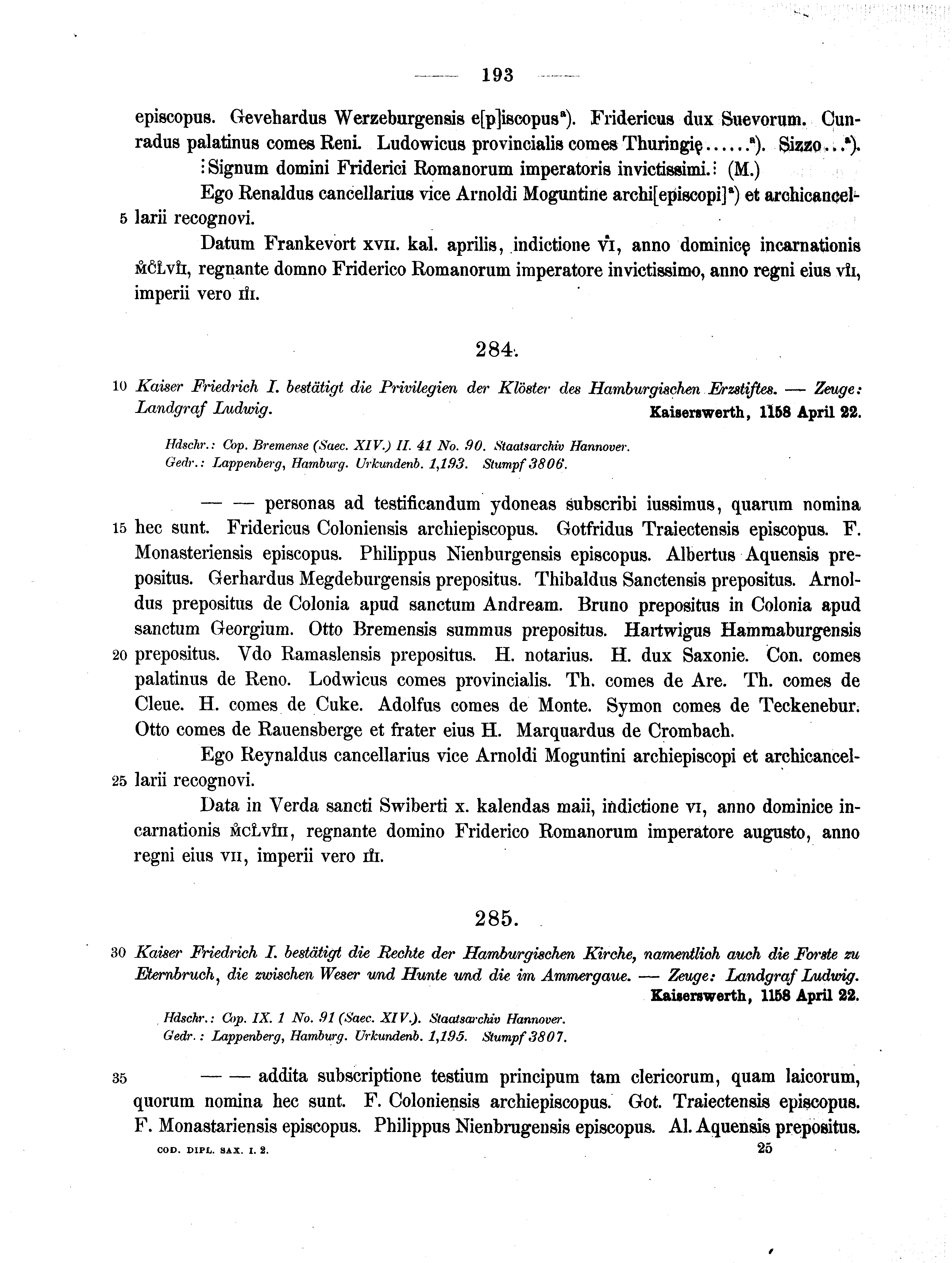Historische Urkunde Seite 193 aus Band cds1a2
