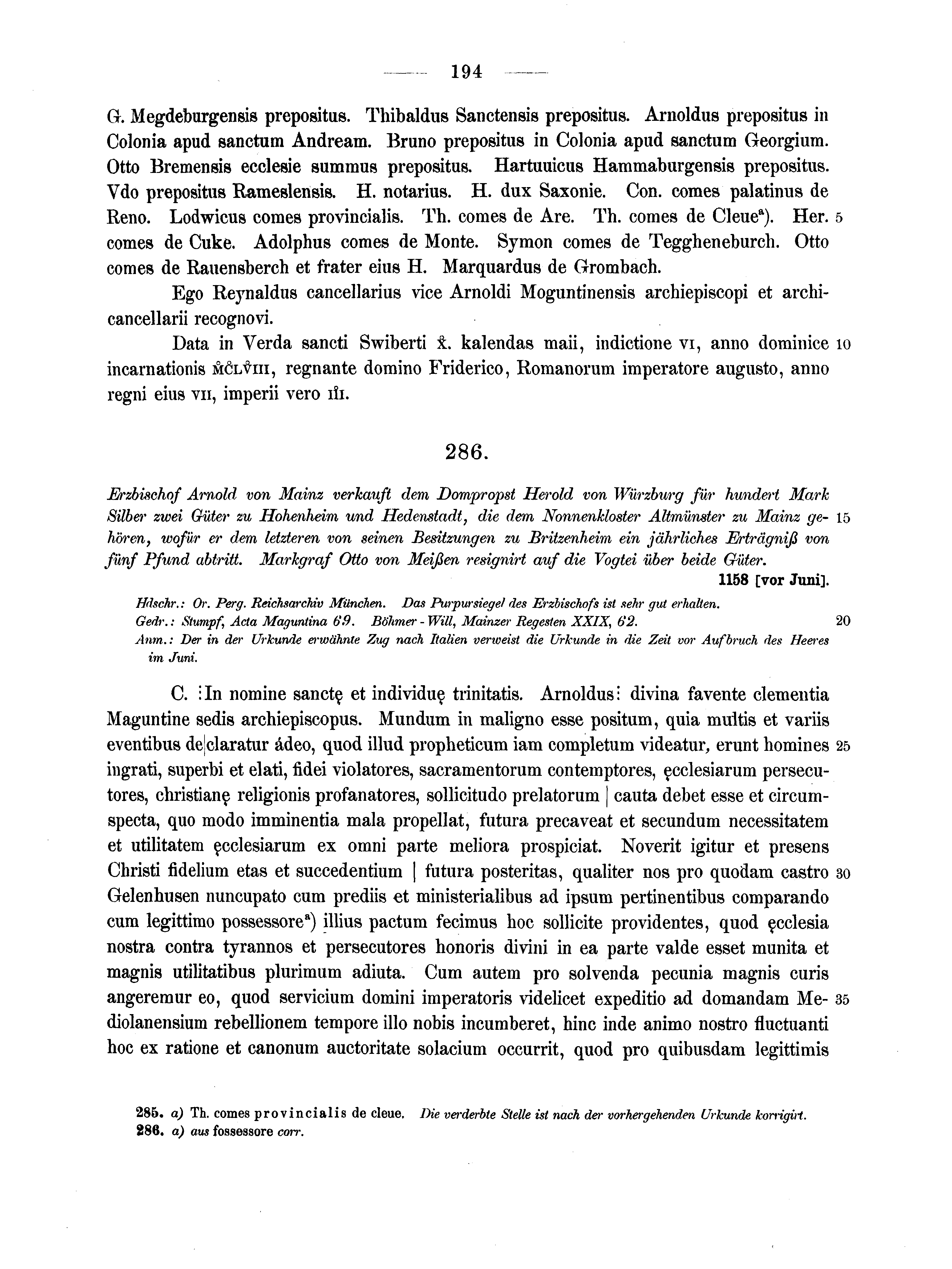 Historische Urkunde Seite 194 aus Band cds1a2