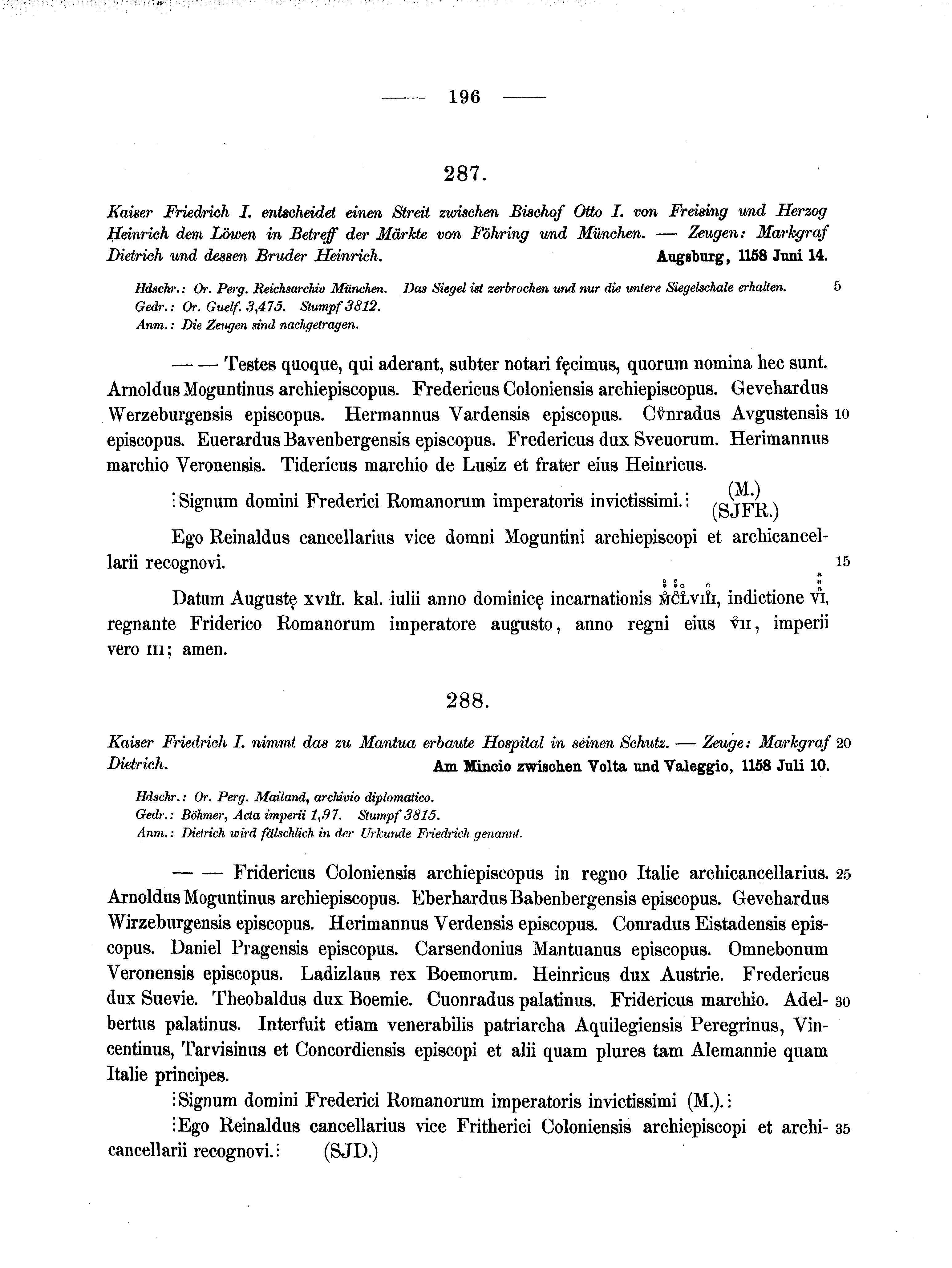 Historische Urkunde Seite 196 aus Band cds1a2