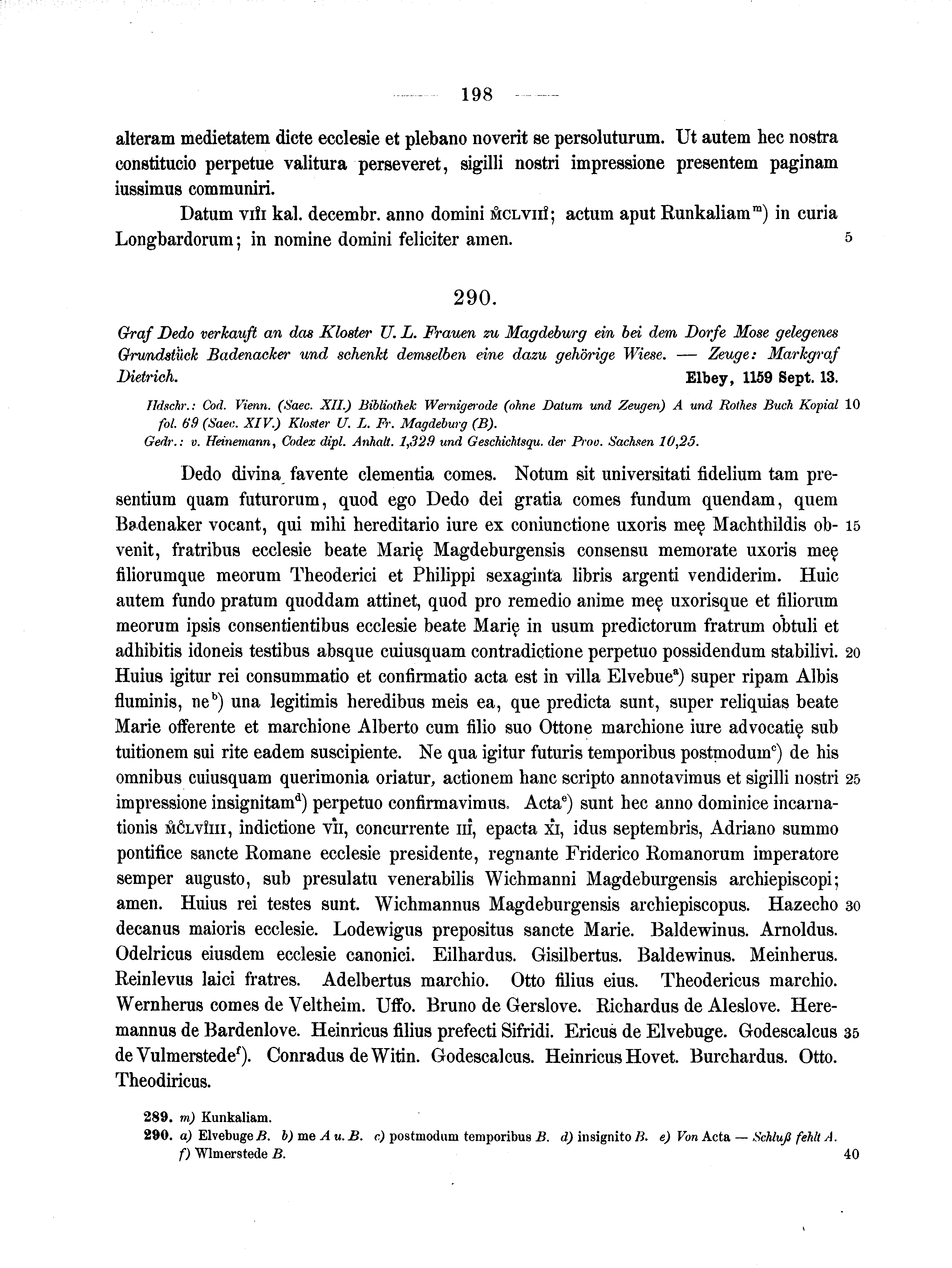 Historische Urkunde Seite 198 aus Band cds1a2