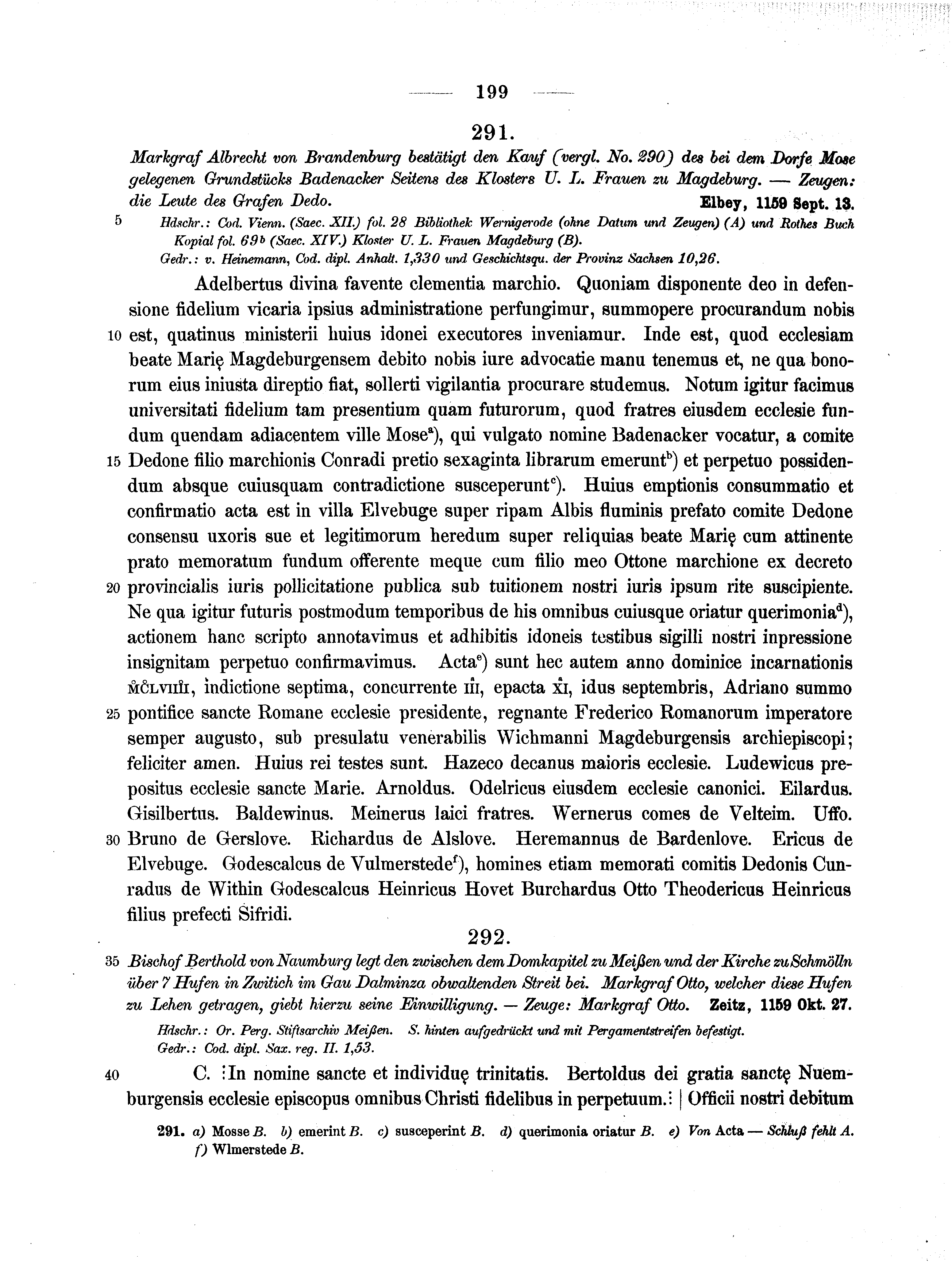 Historische Urkunde Seite 199 aus Band cds1a2