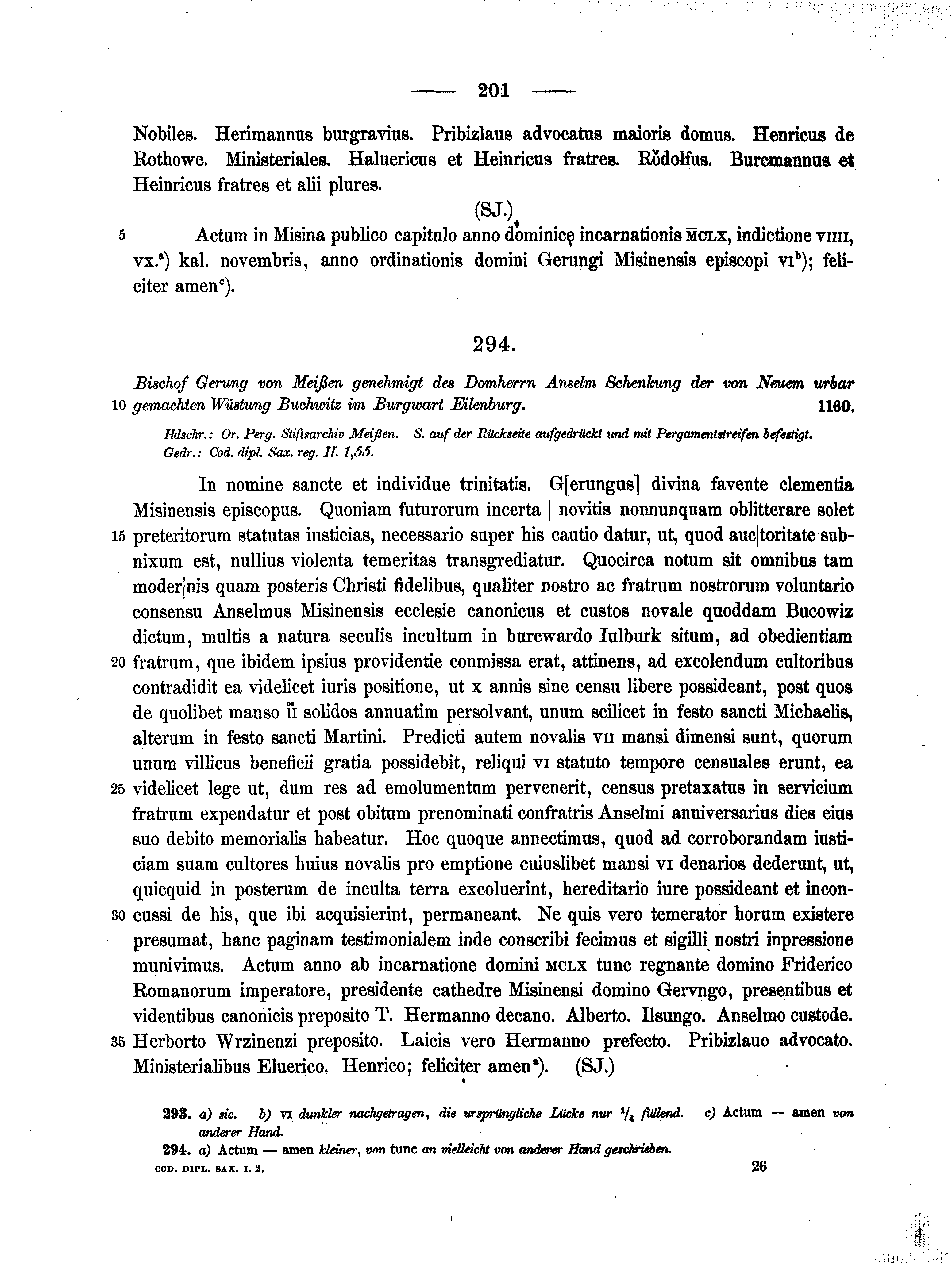 Historische Urkunde Seite 201 aus Band cds1a2