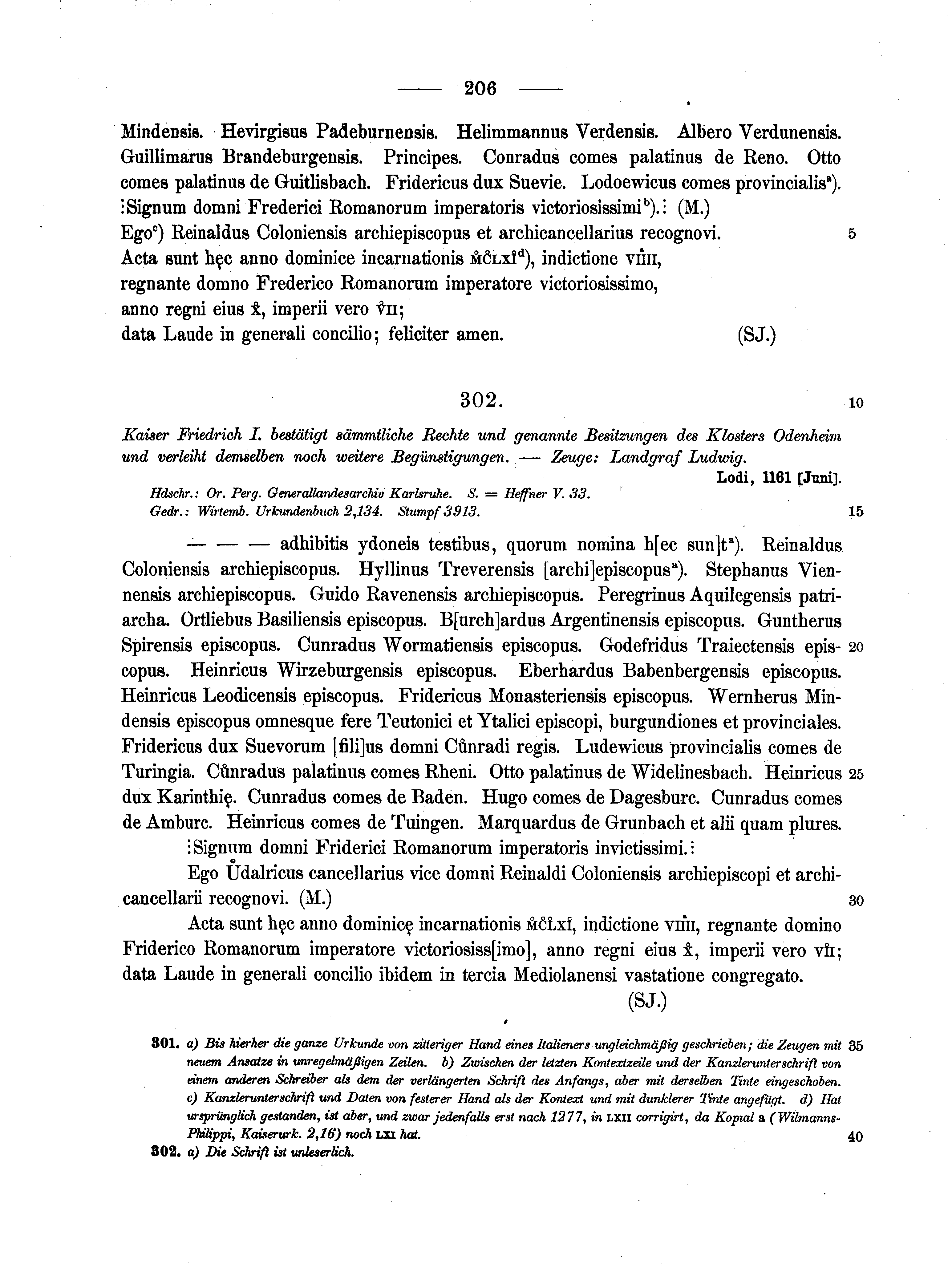 Historische Urkunde Seite 206 aus Band cds1a2