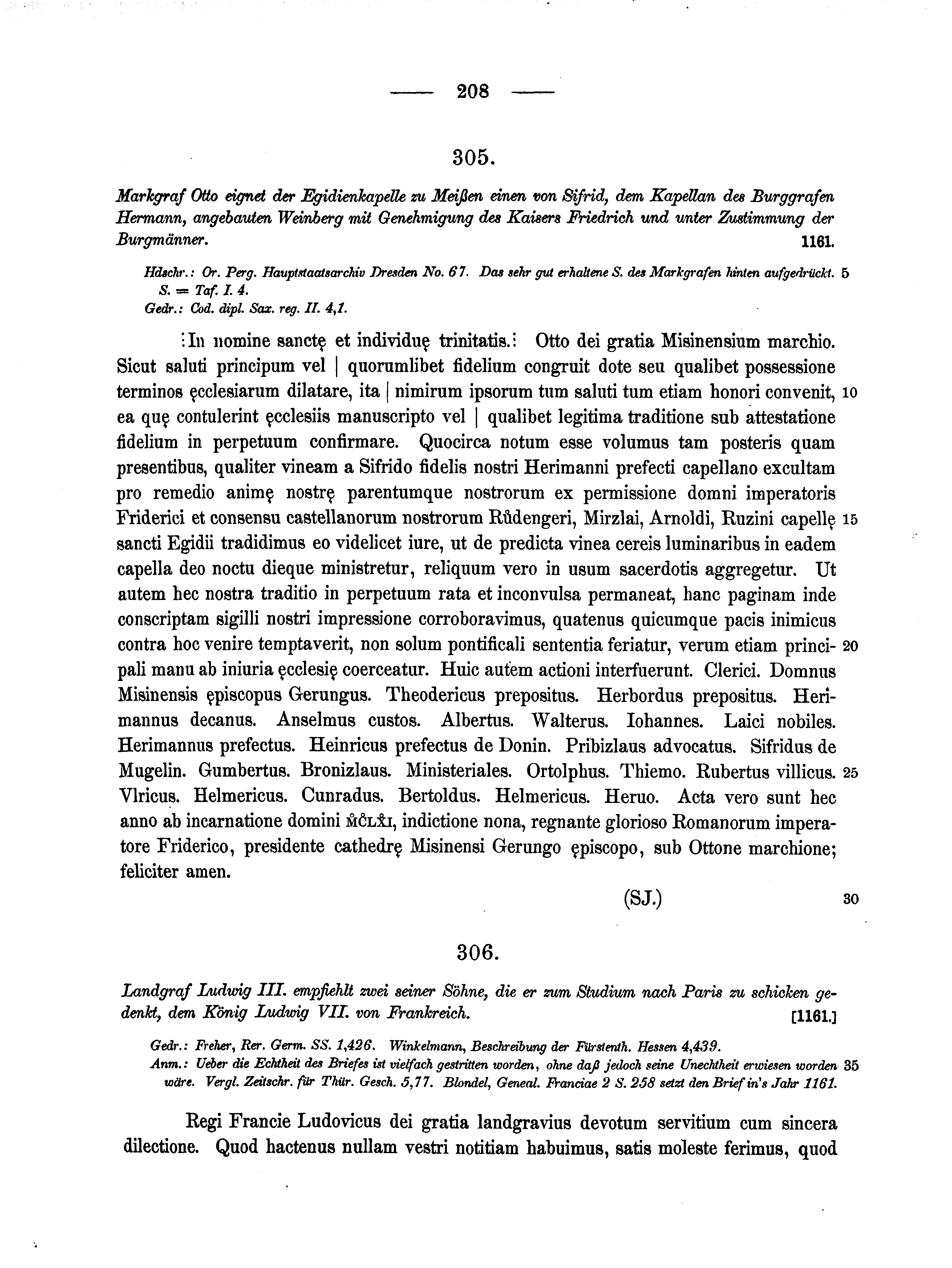 Historische Urkunde Seite 208 aus Band cds1a2