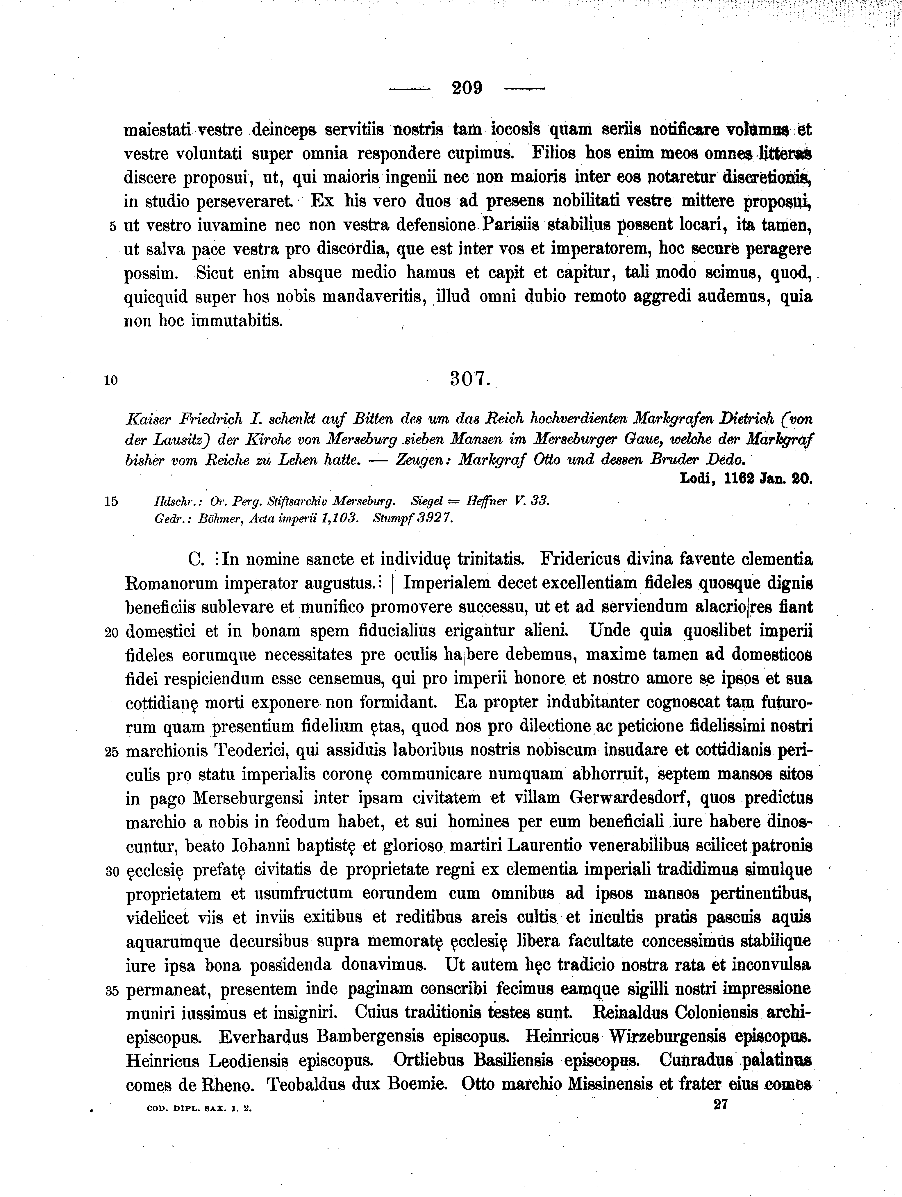 Historische Urkunde Seite 209 aus Band cds1a2