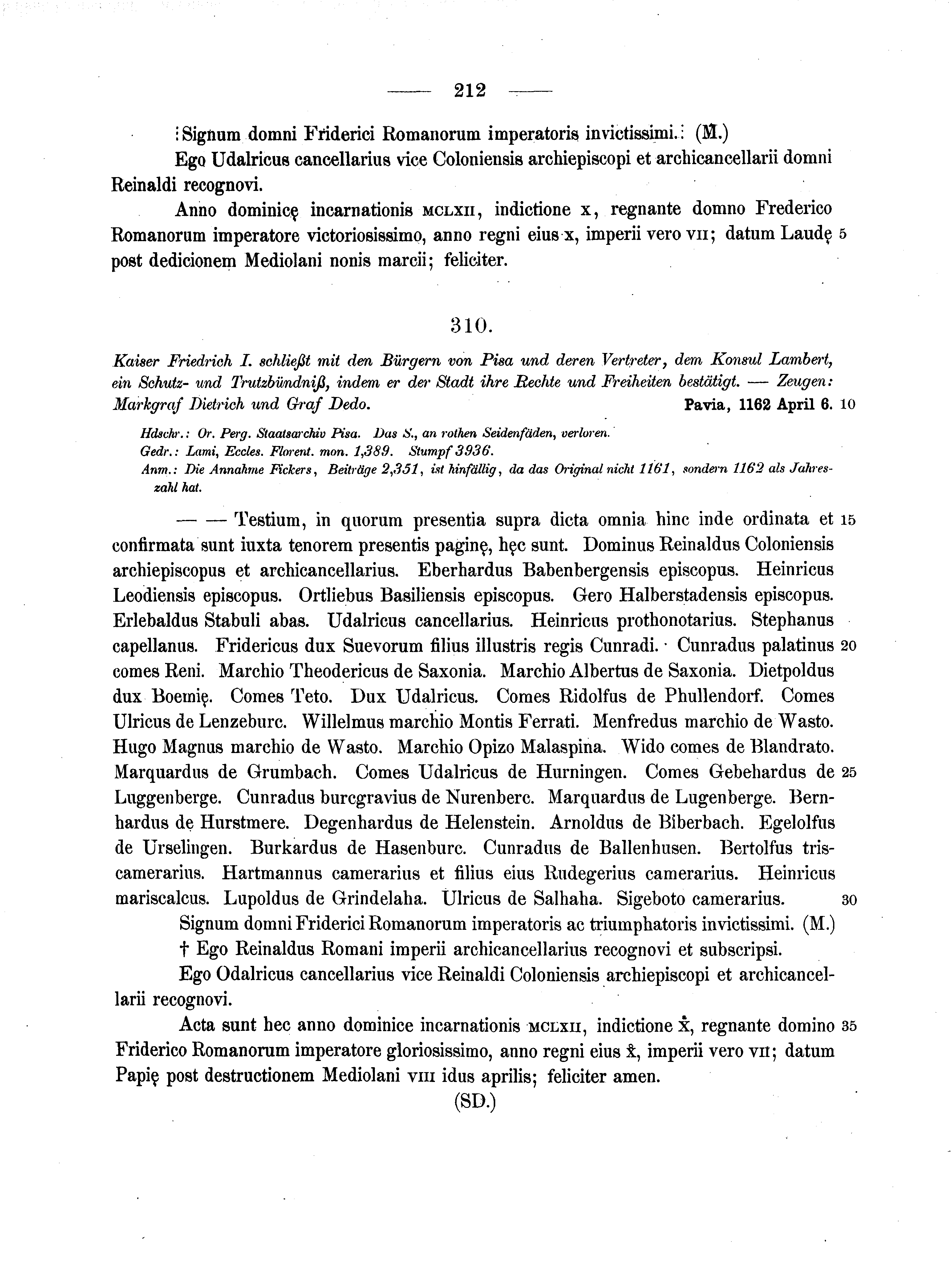 Historische Urkunde Seite 212 aus Band cds1a2