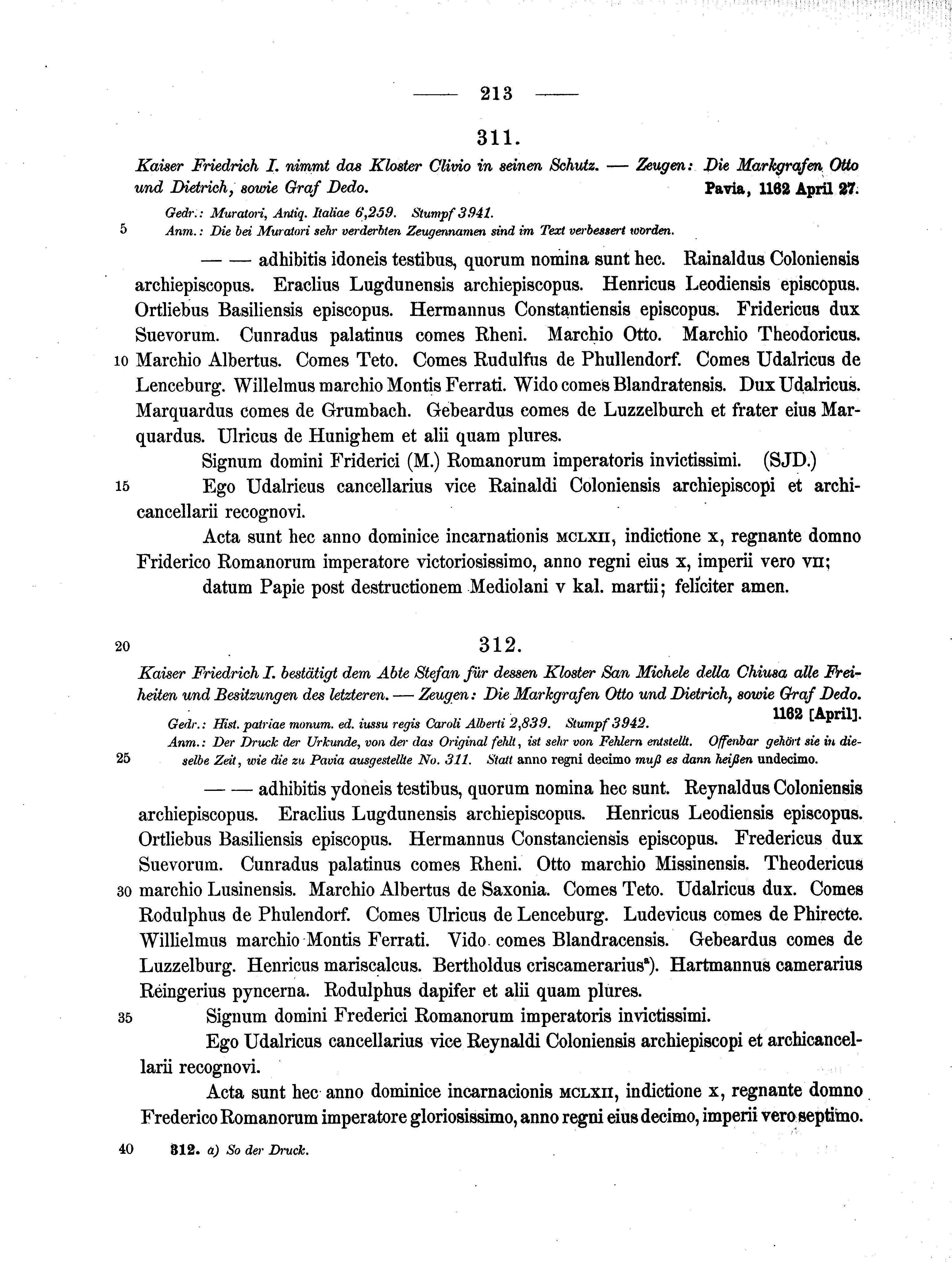 Historische Urkunde Seite 213 aus Band cds1a2