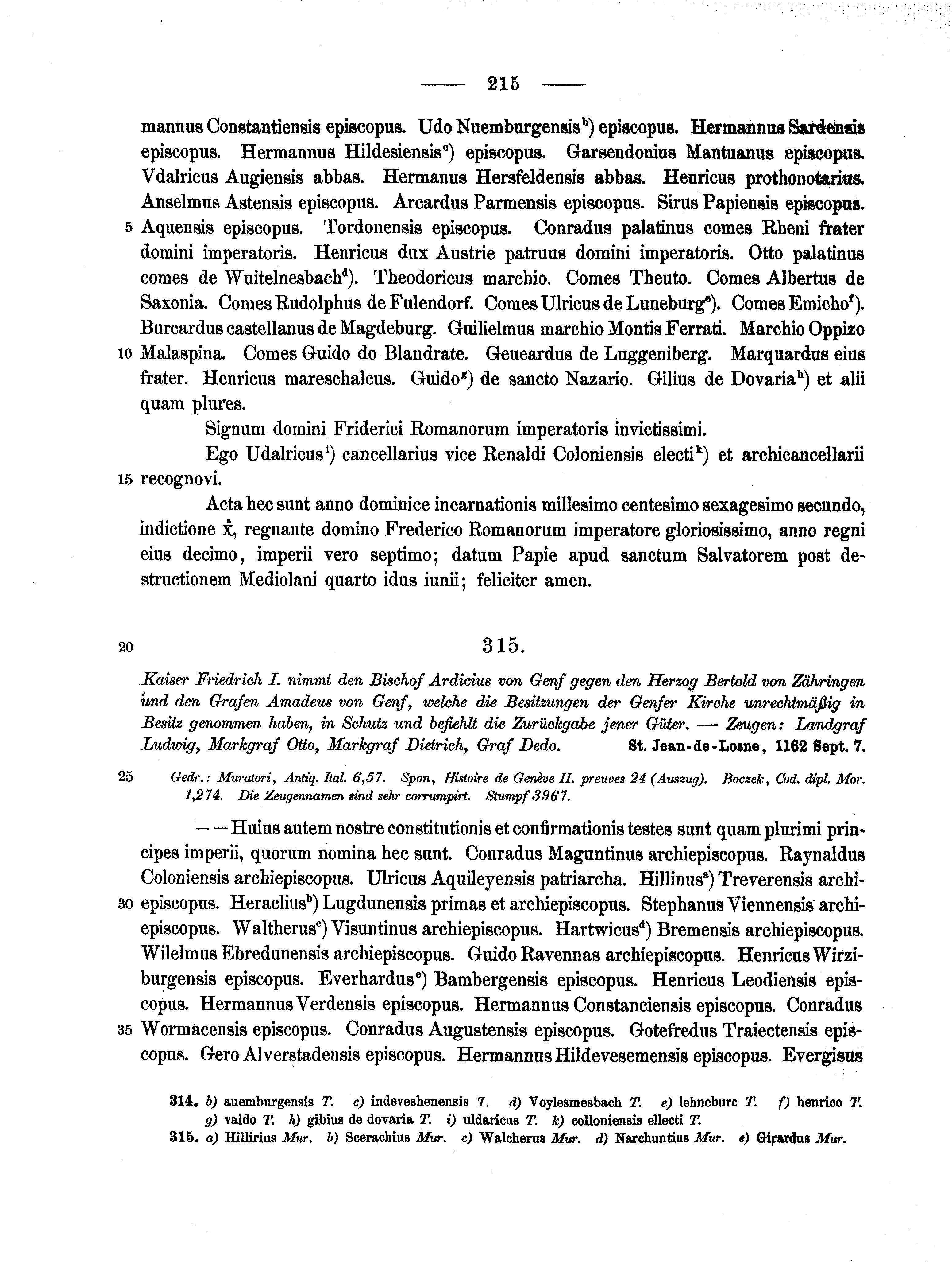 Historische Urkunde Seite 215 aus Band cds1a2