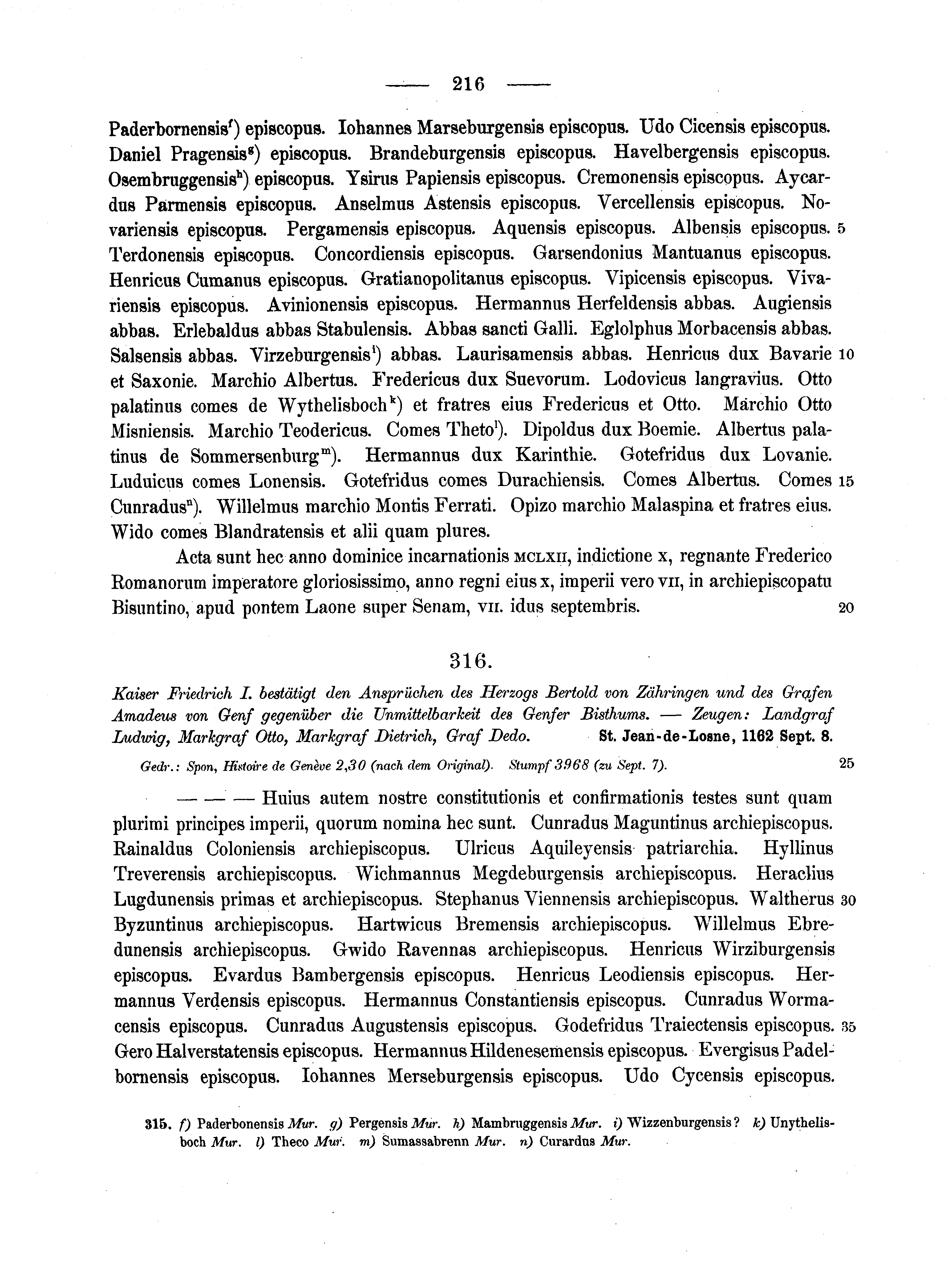 Historische Urkunde Seite 216 aus Band cds1a2