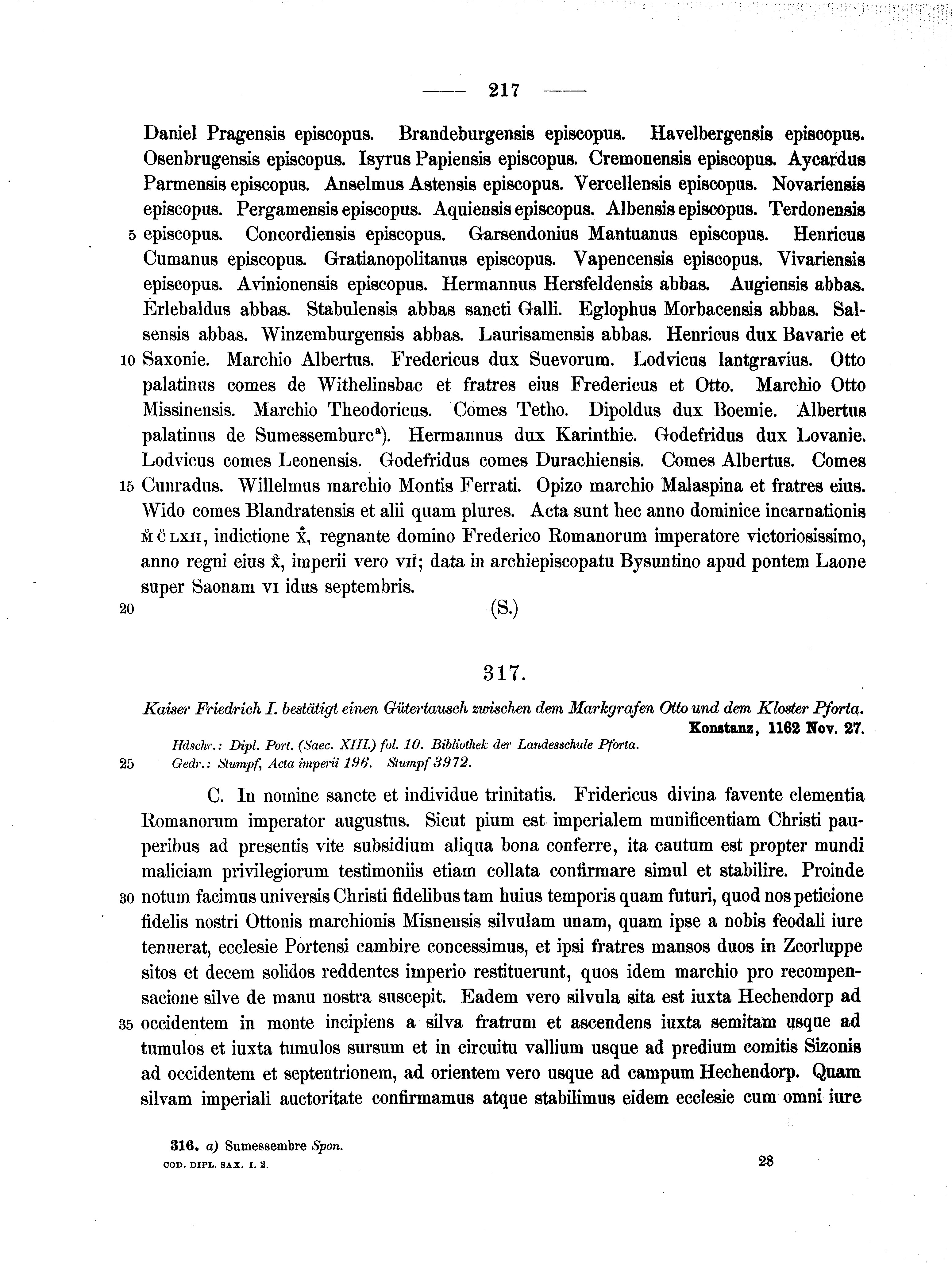 Historische Urkunde Seite 217 aus Band cds1a2