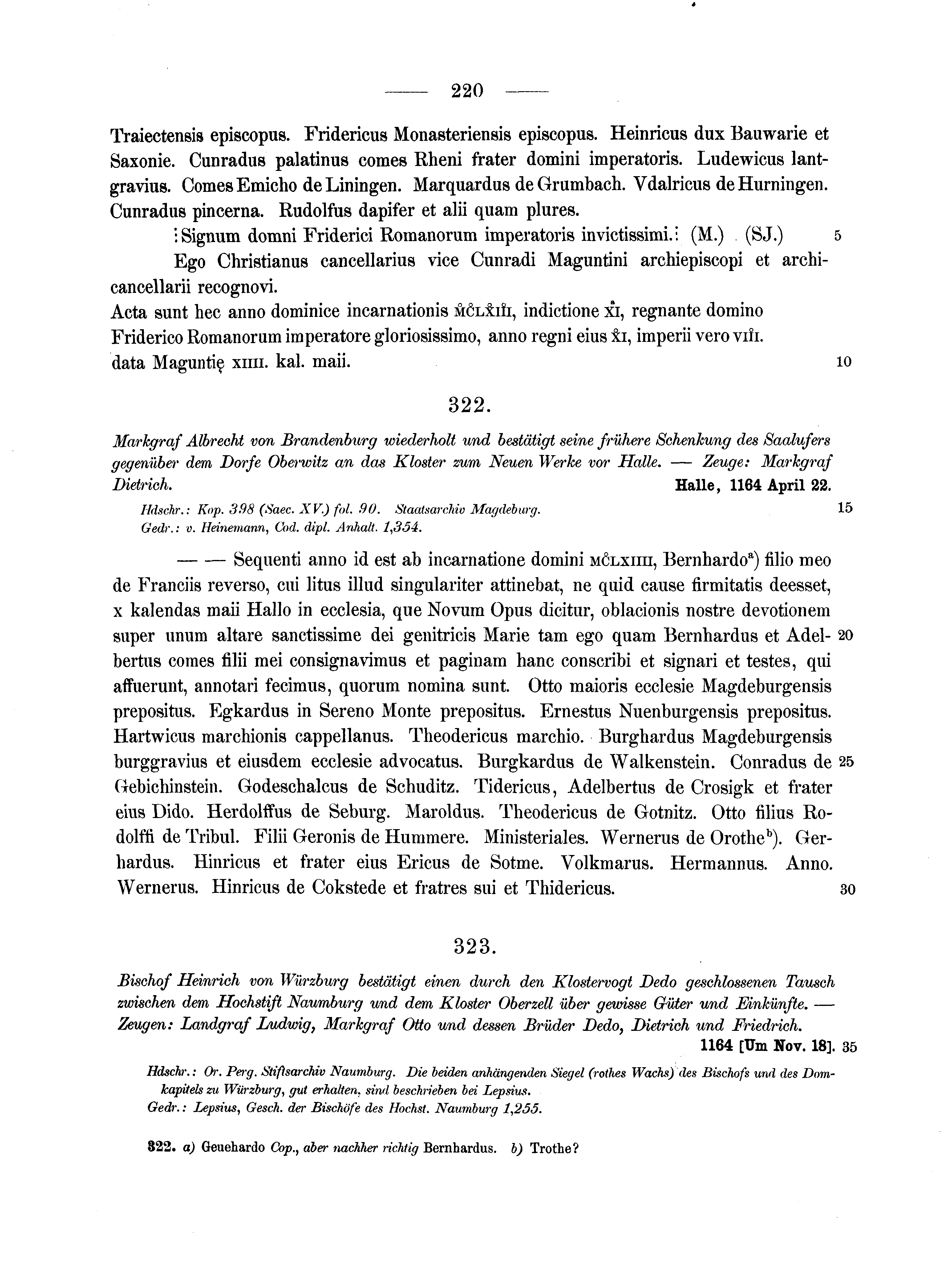 Historische Urkunde Seite 220 aus Band cds1a2