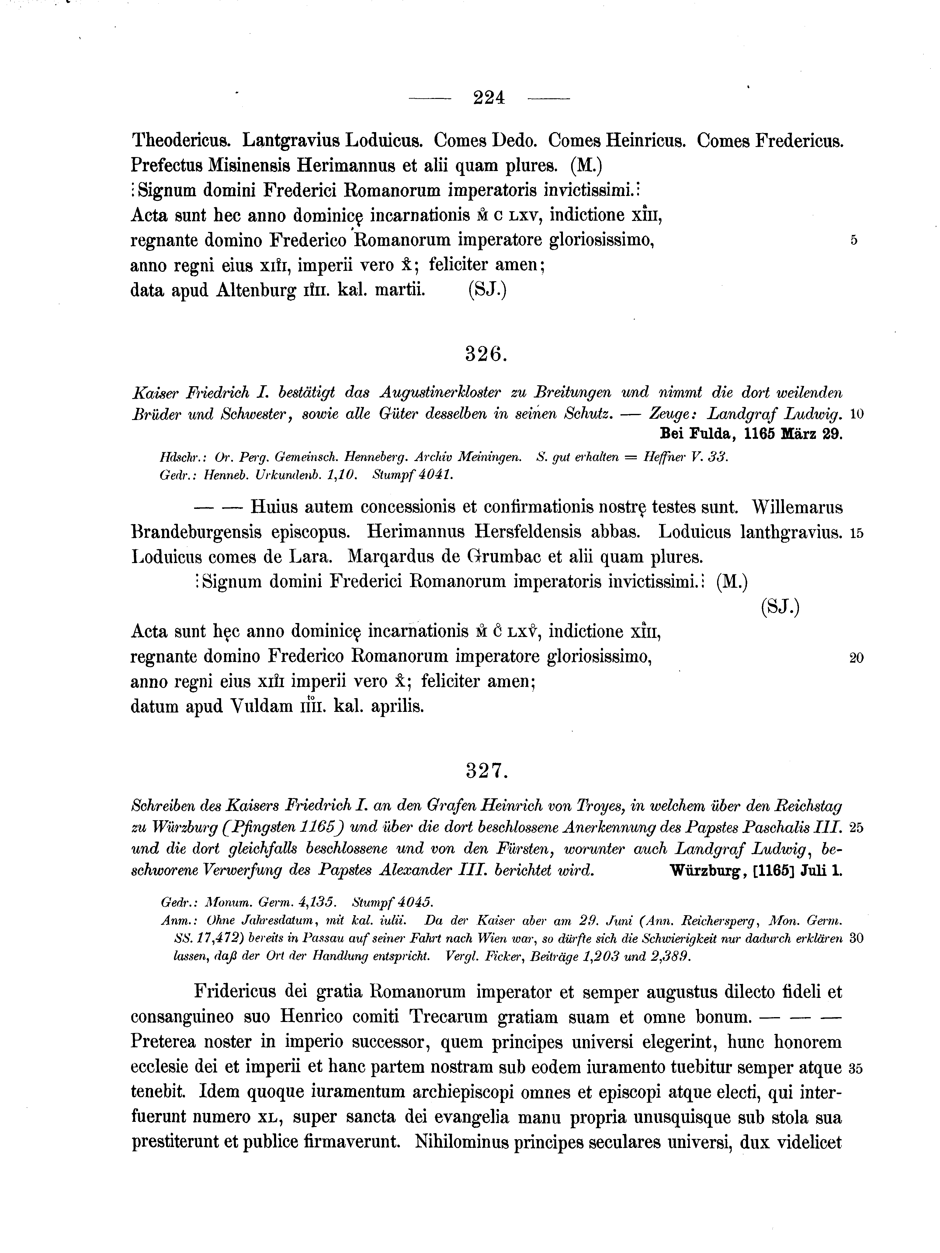 Historische Urkunde Seite 224 aus Band cds1a2