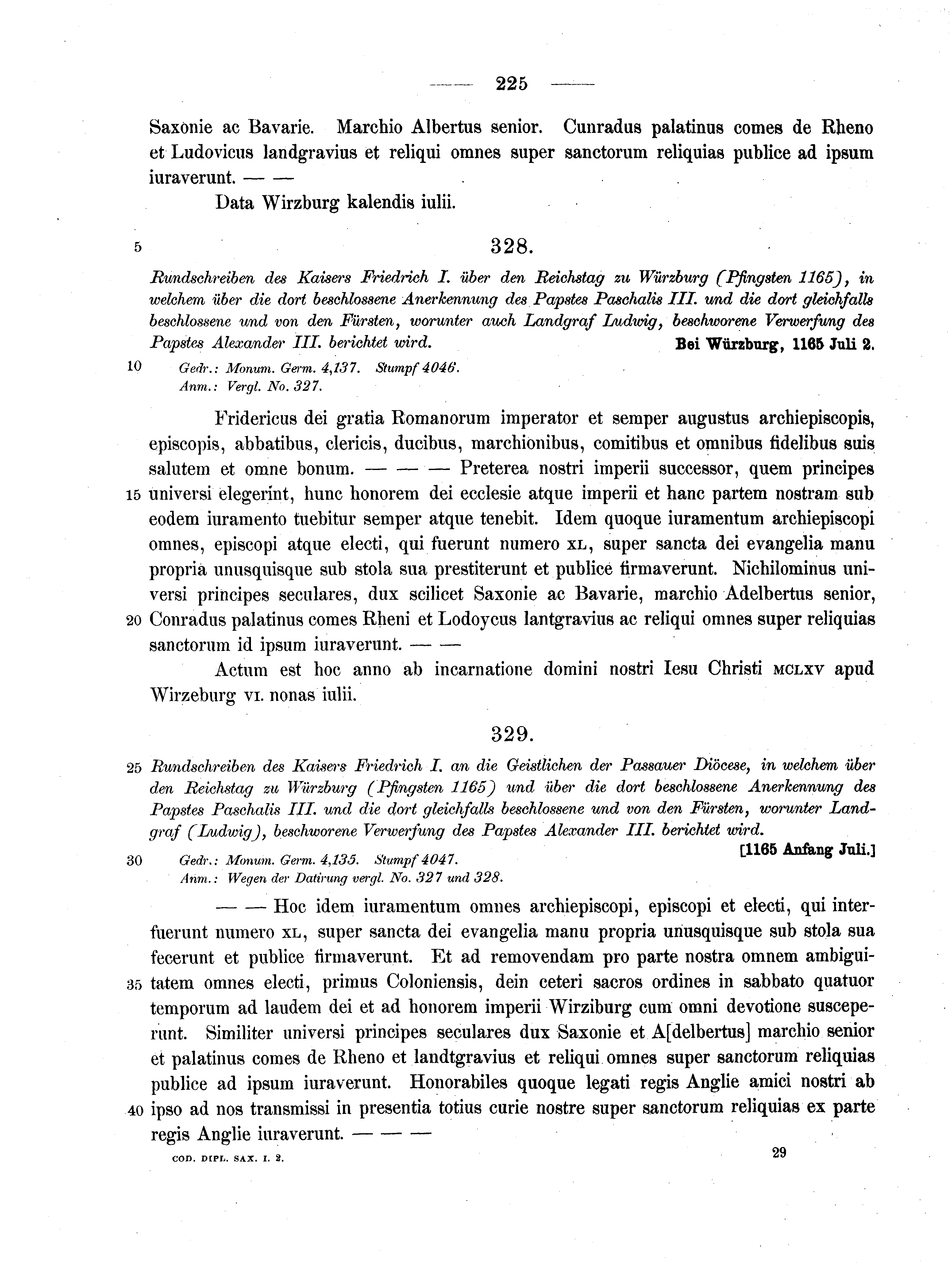 Historische Urkunde Seite 225 aus Band cds1a2