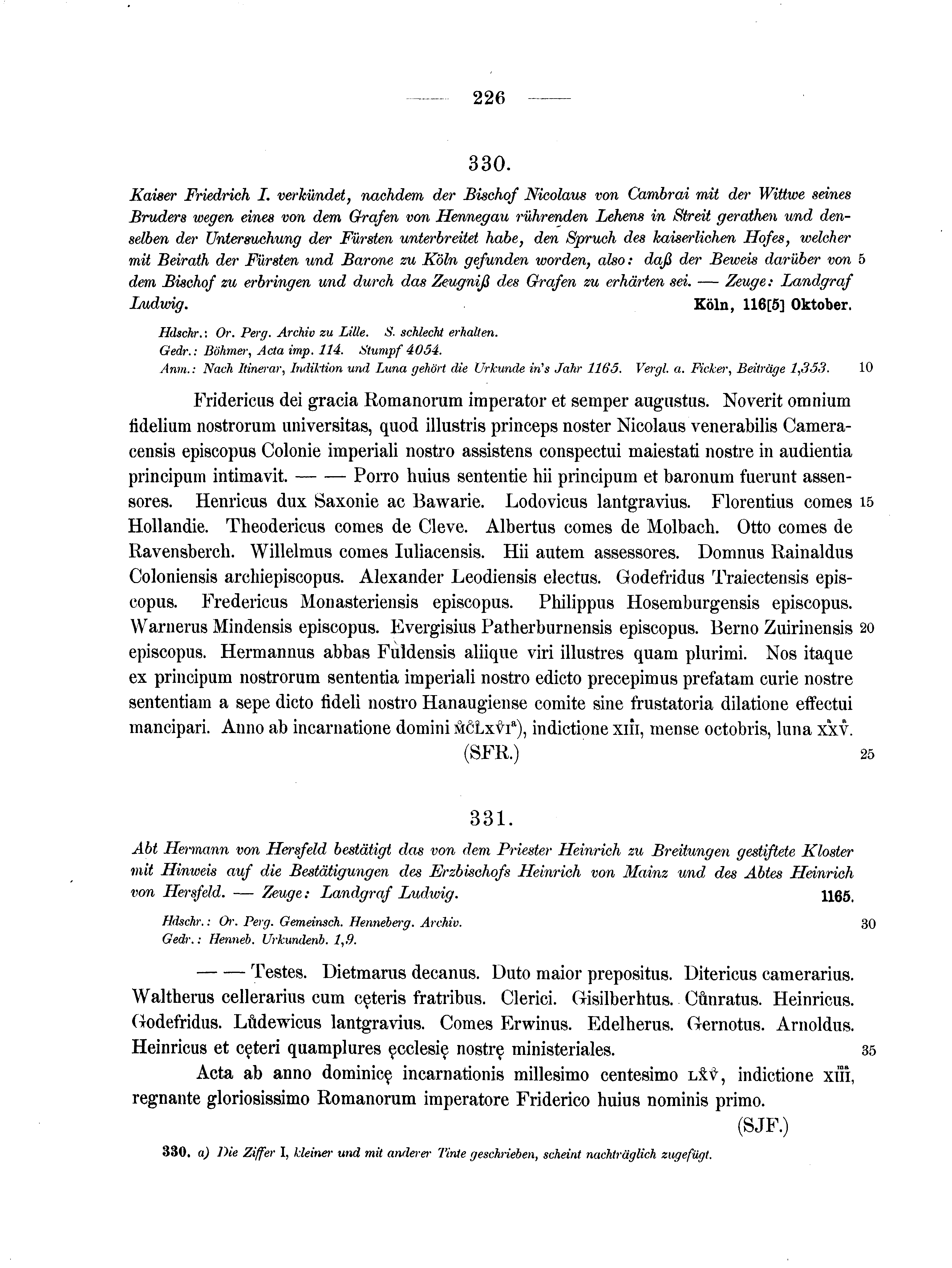 Historische Urkunde Seite 226 aus Band cds1a2