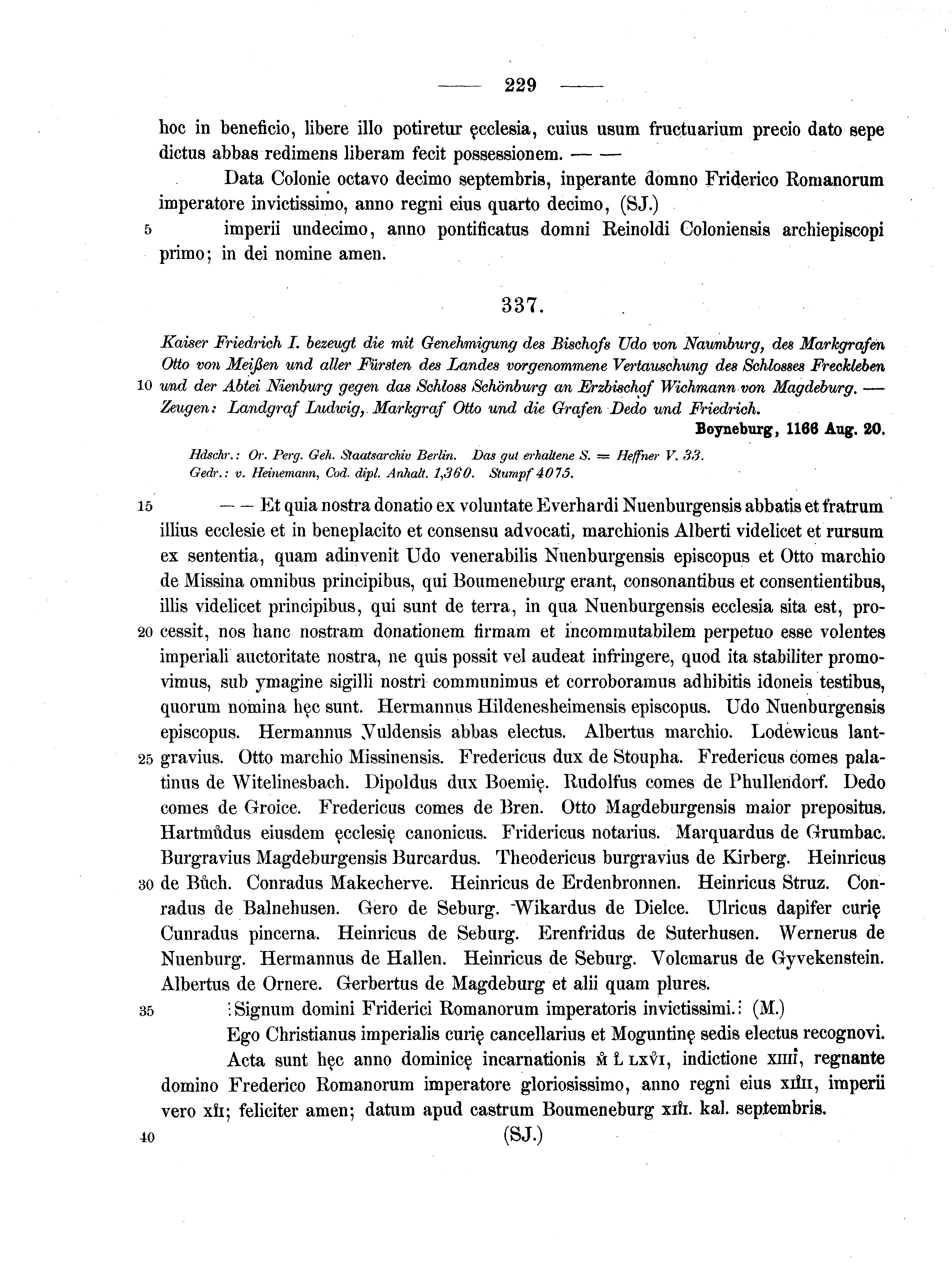 Historische Urkunde Seite 229 aus Band cds1a2