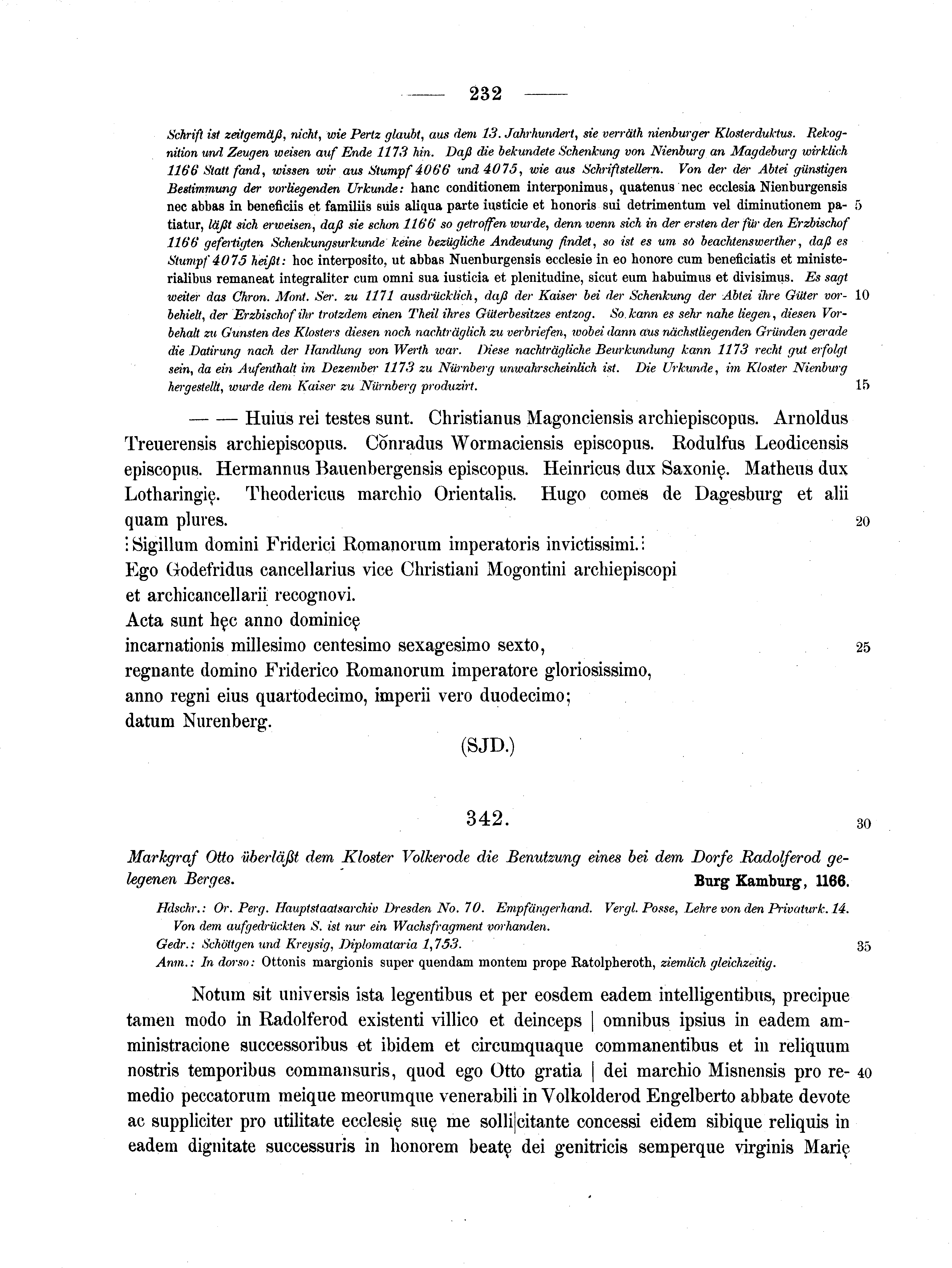 Historische Urkunde Seite 232 aus Band cds1a2