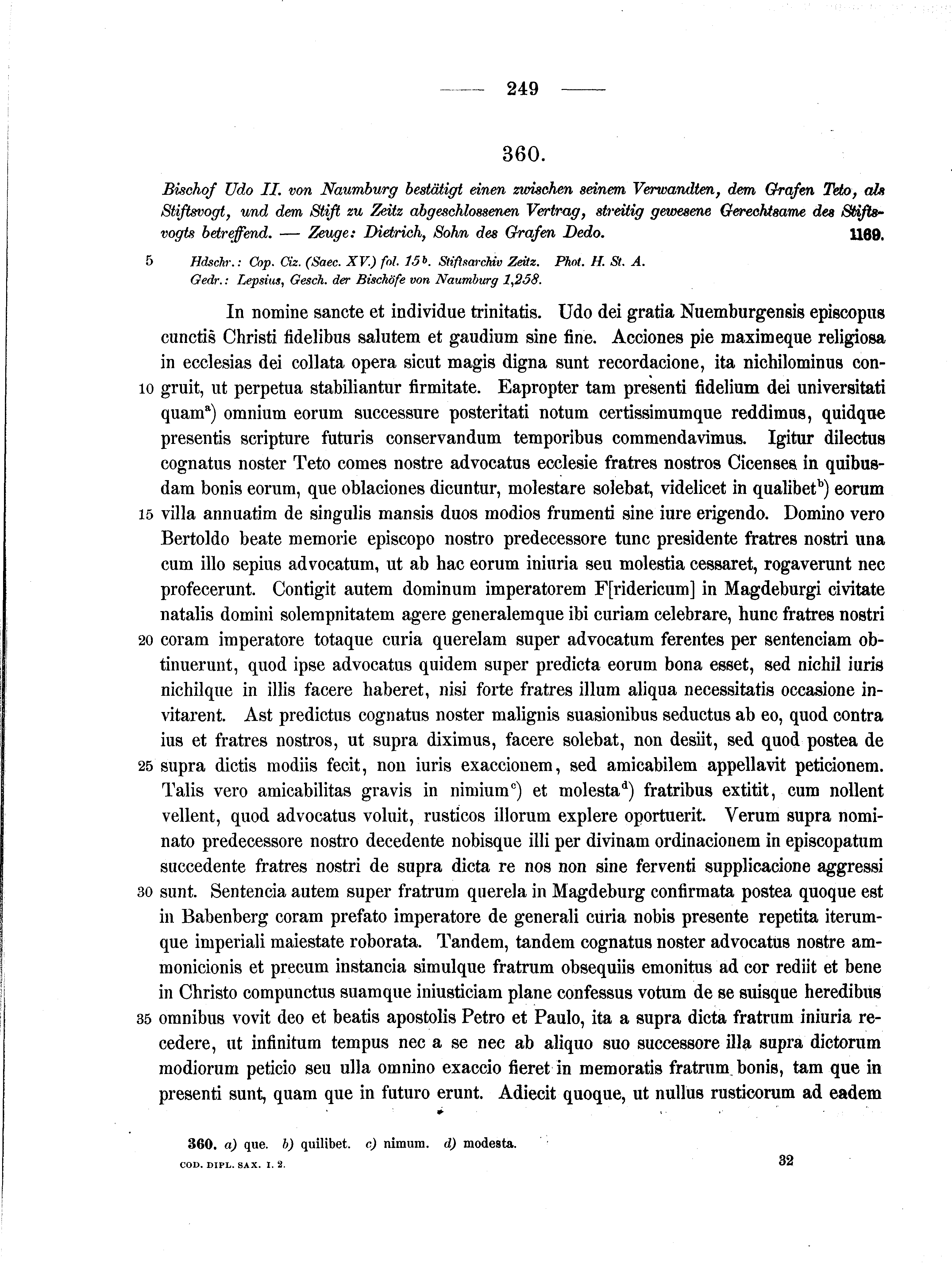 Historische Urkunde Seite 249 aus Band cds1a2