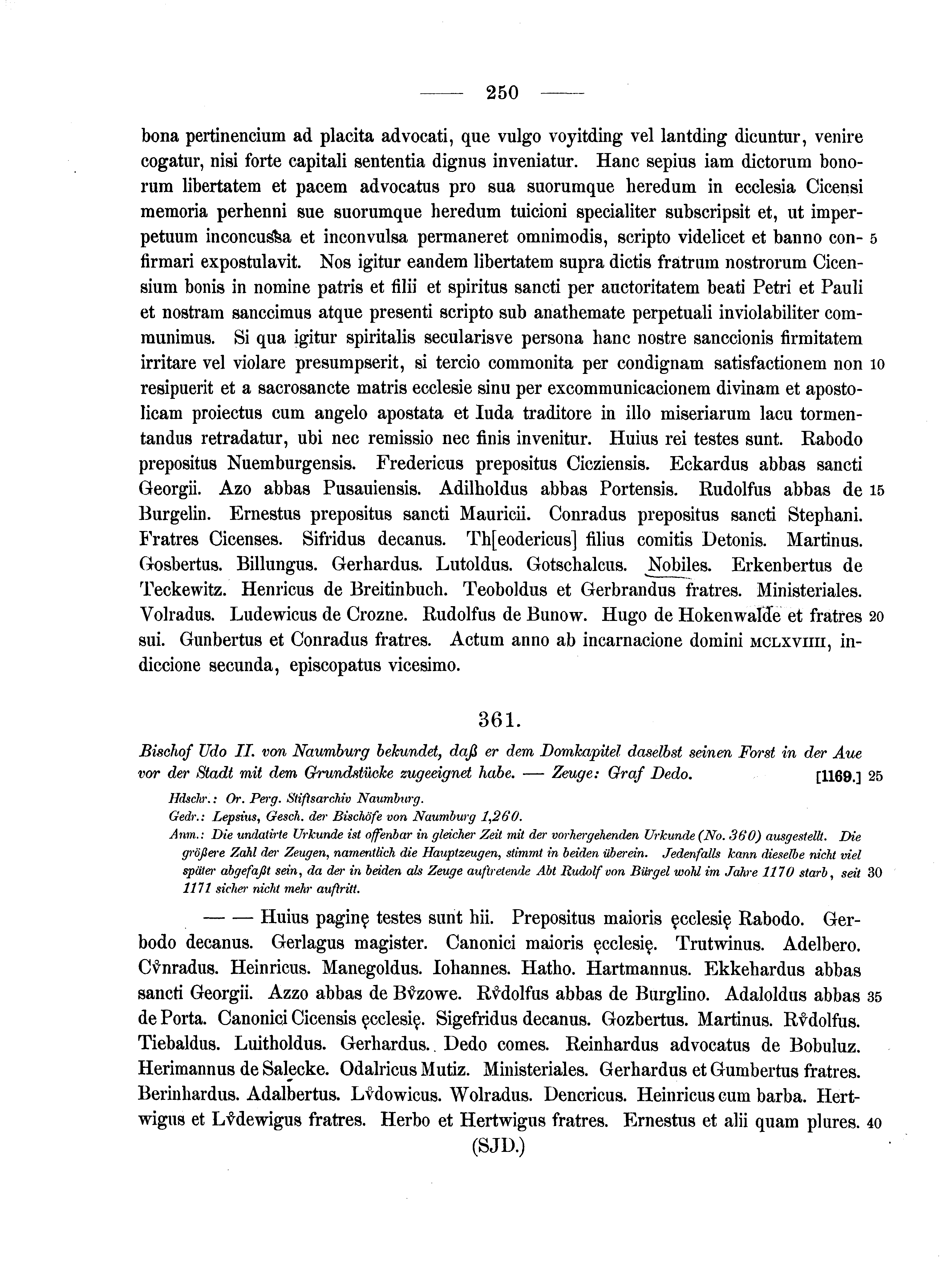 Historische Urkunde Seite 250 aus Band cds1a2