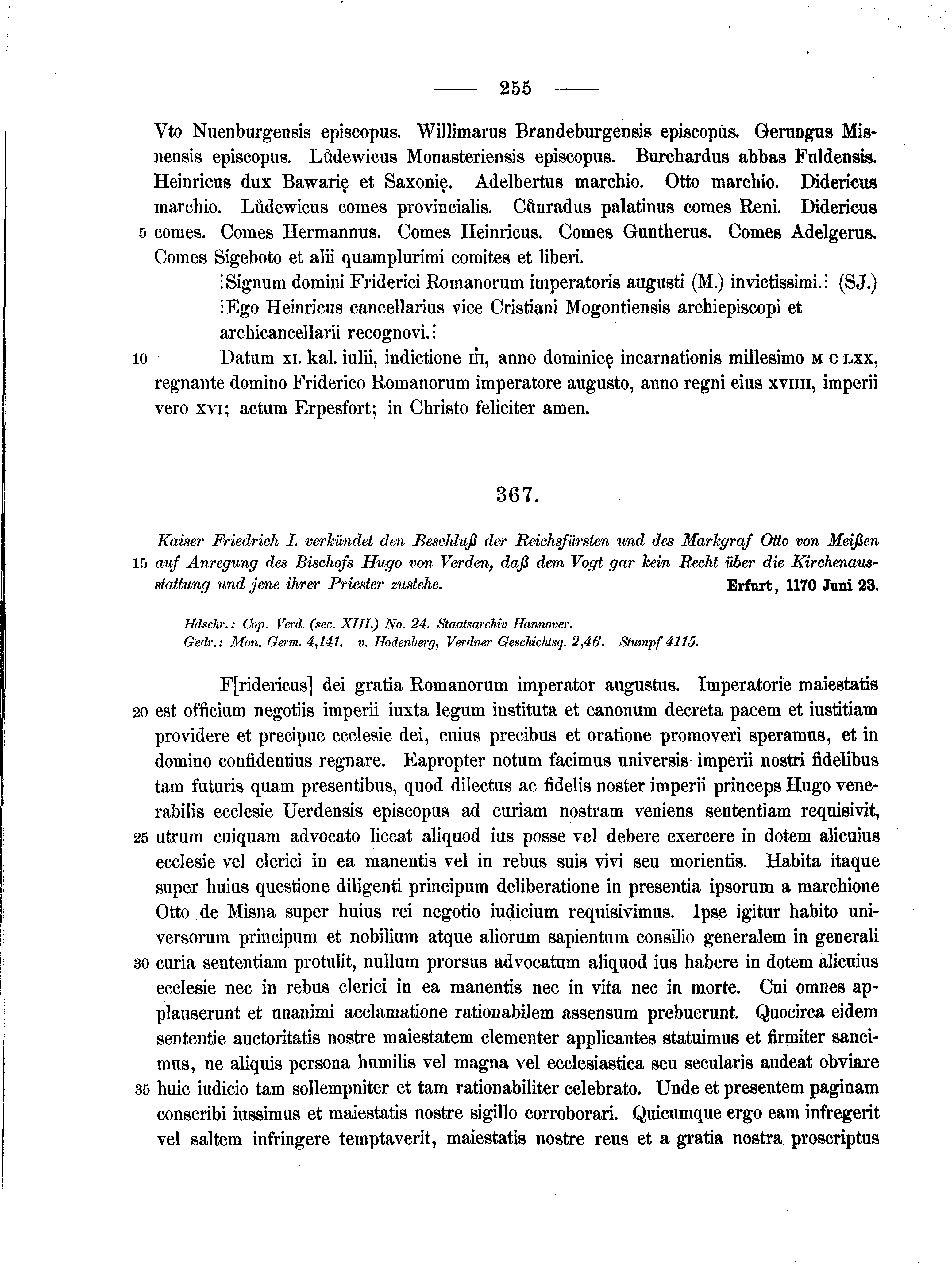 Historische Urkunde Seite 255 aus Band cds1a2