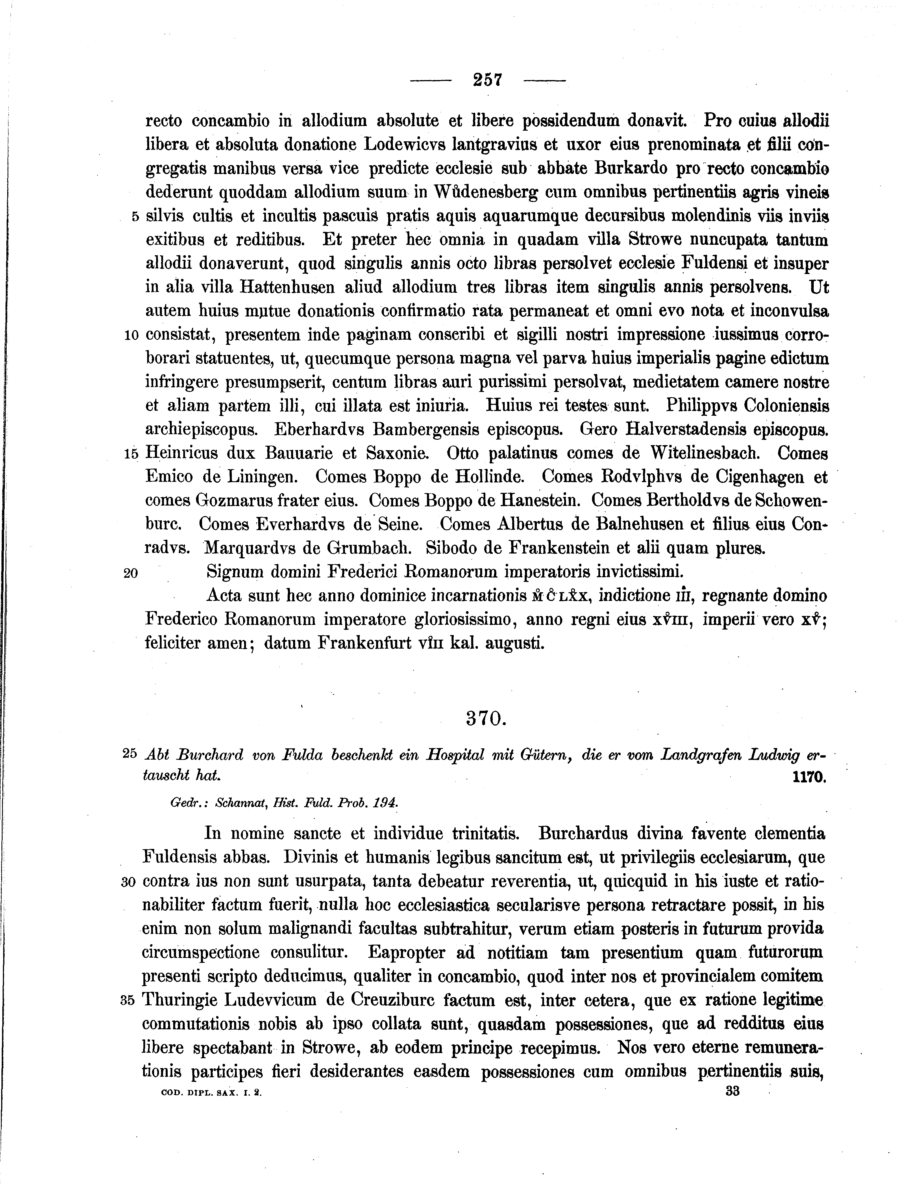 Historische Urkunde Seite 257 aus Band cds1a2