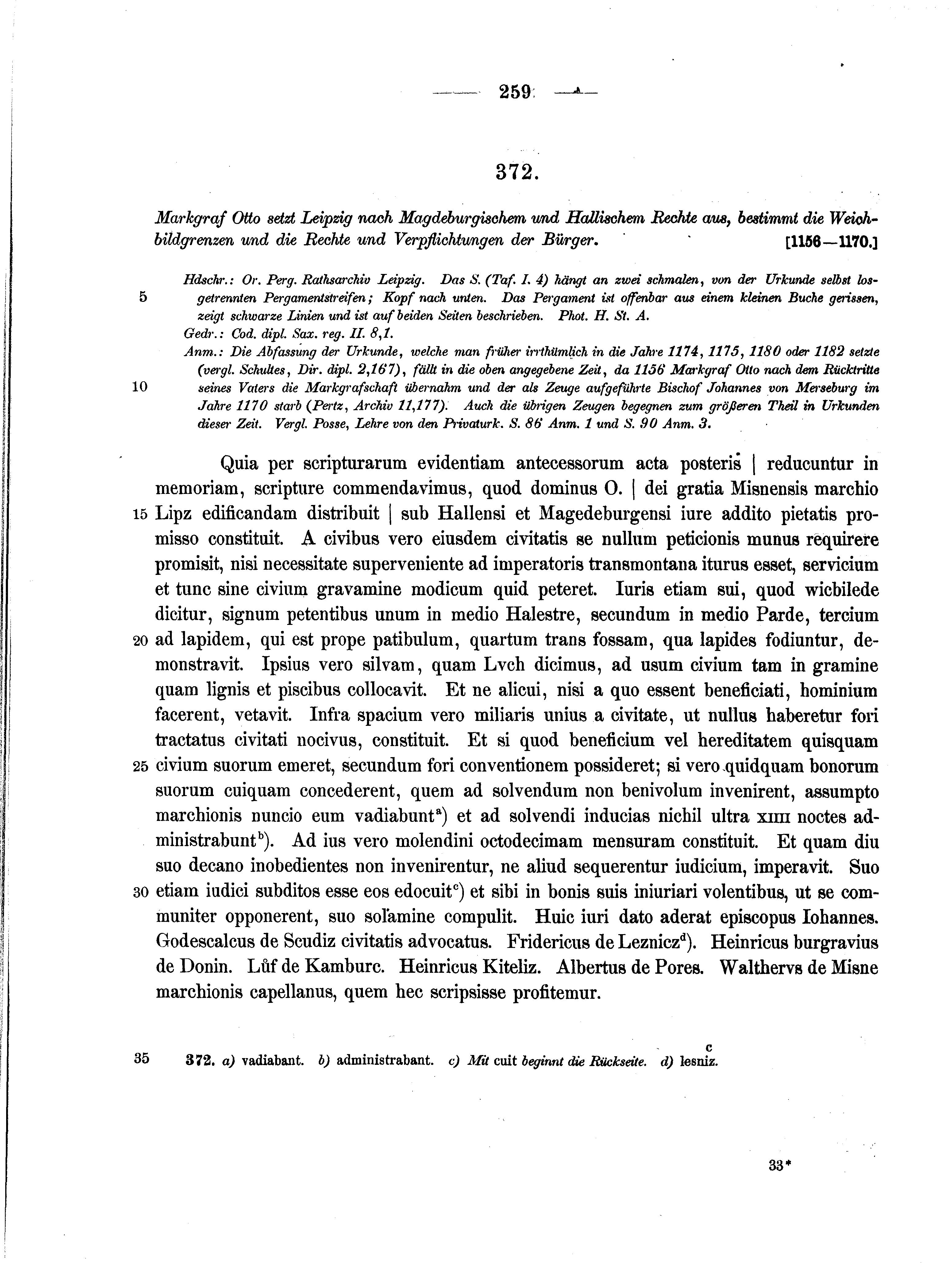 Historische Urkunde Seite 259 aus Band cds1a2