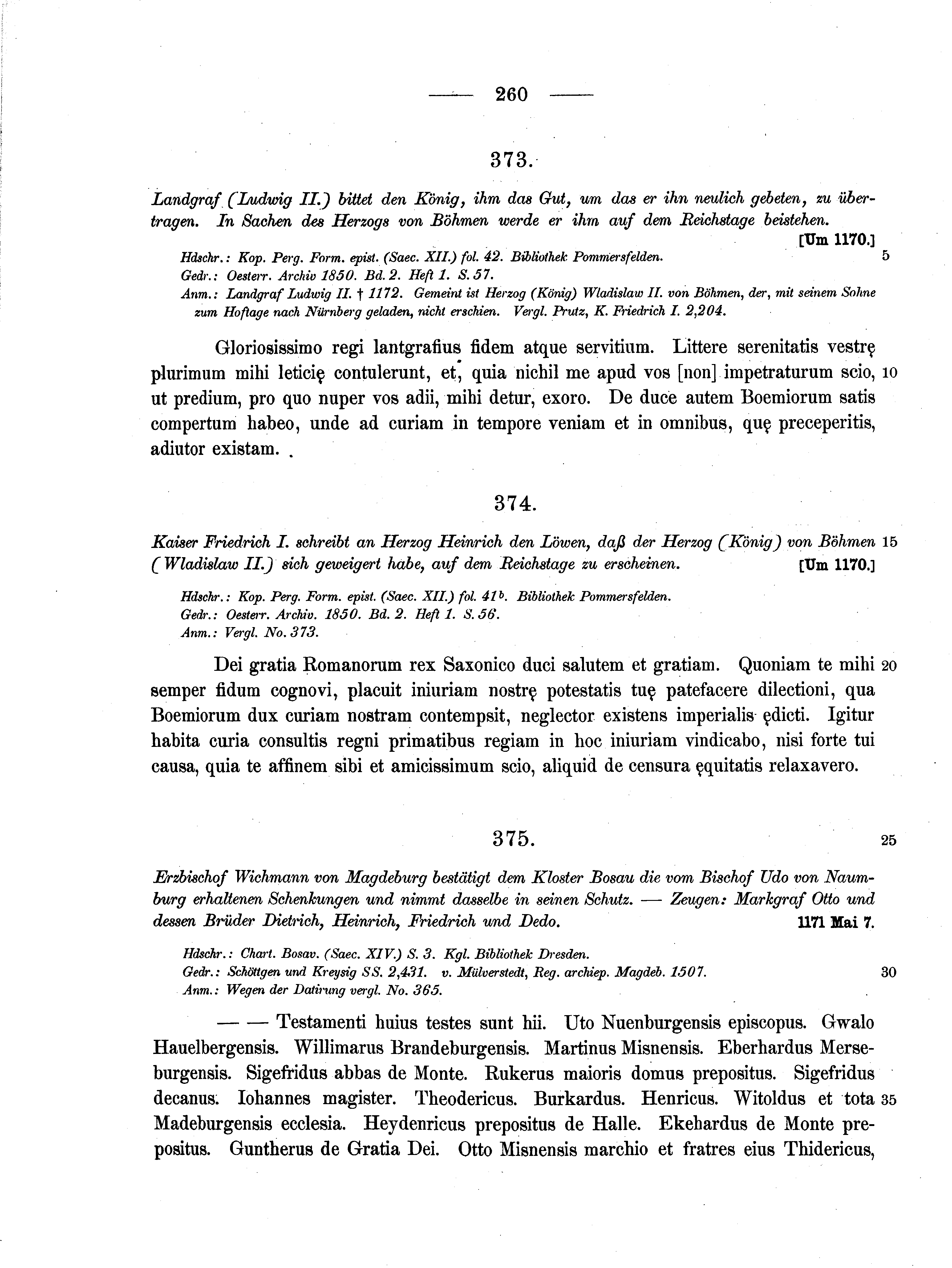 Historische Urkunde Seite 260 aus Band cds1a2