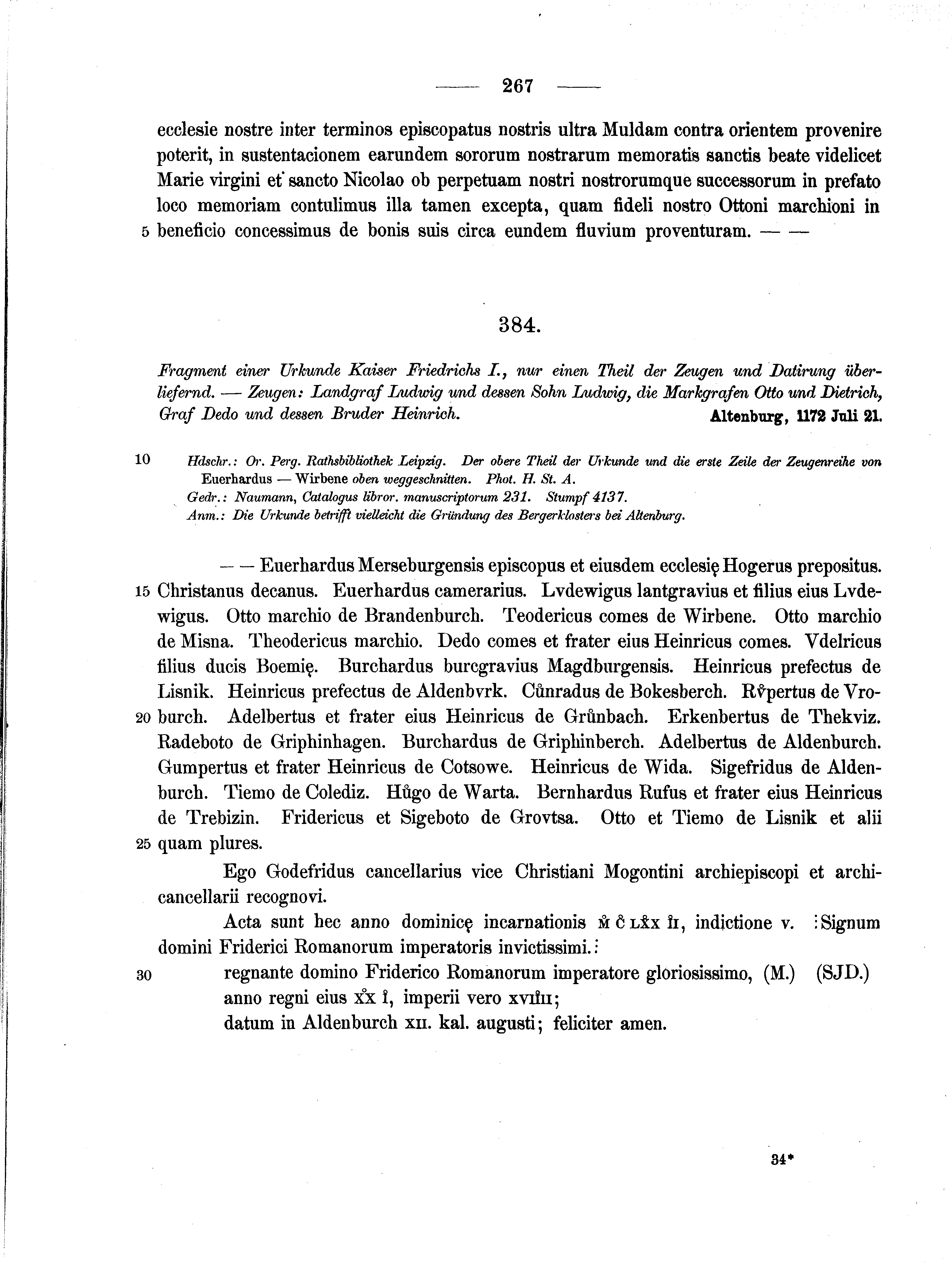 Historische Urkunde Seite 267 aus Band cds1a2