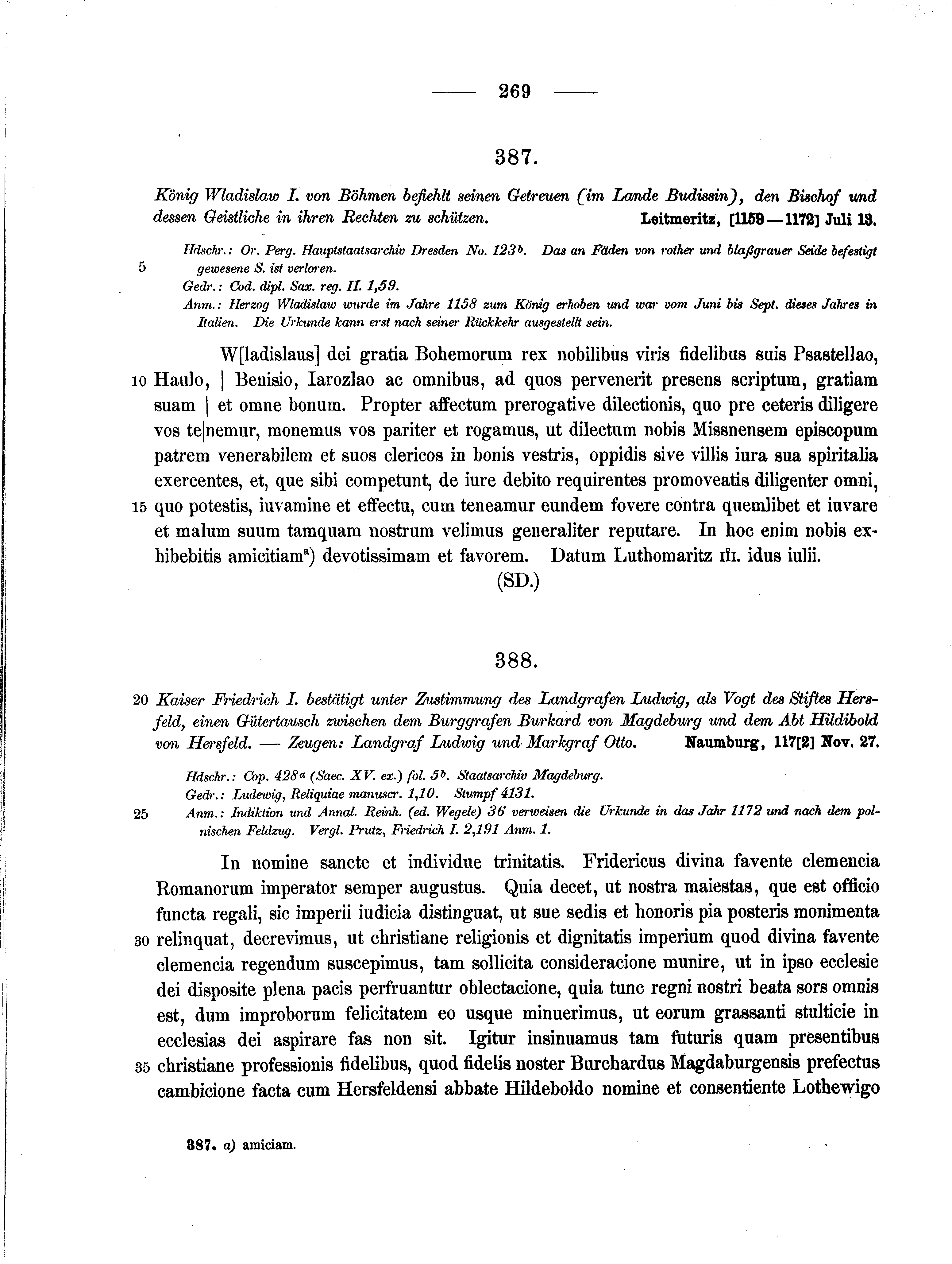 Historische Urkunde Seite 269 aus Band cds1a2