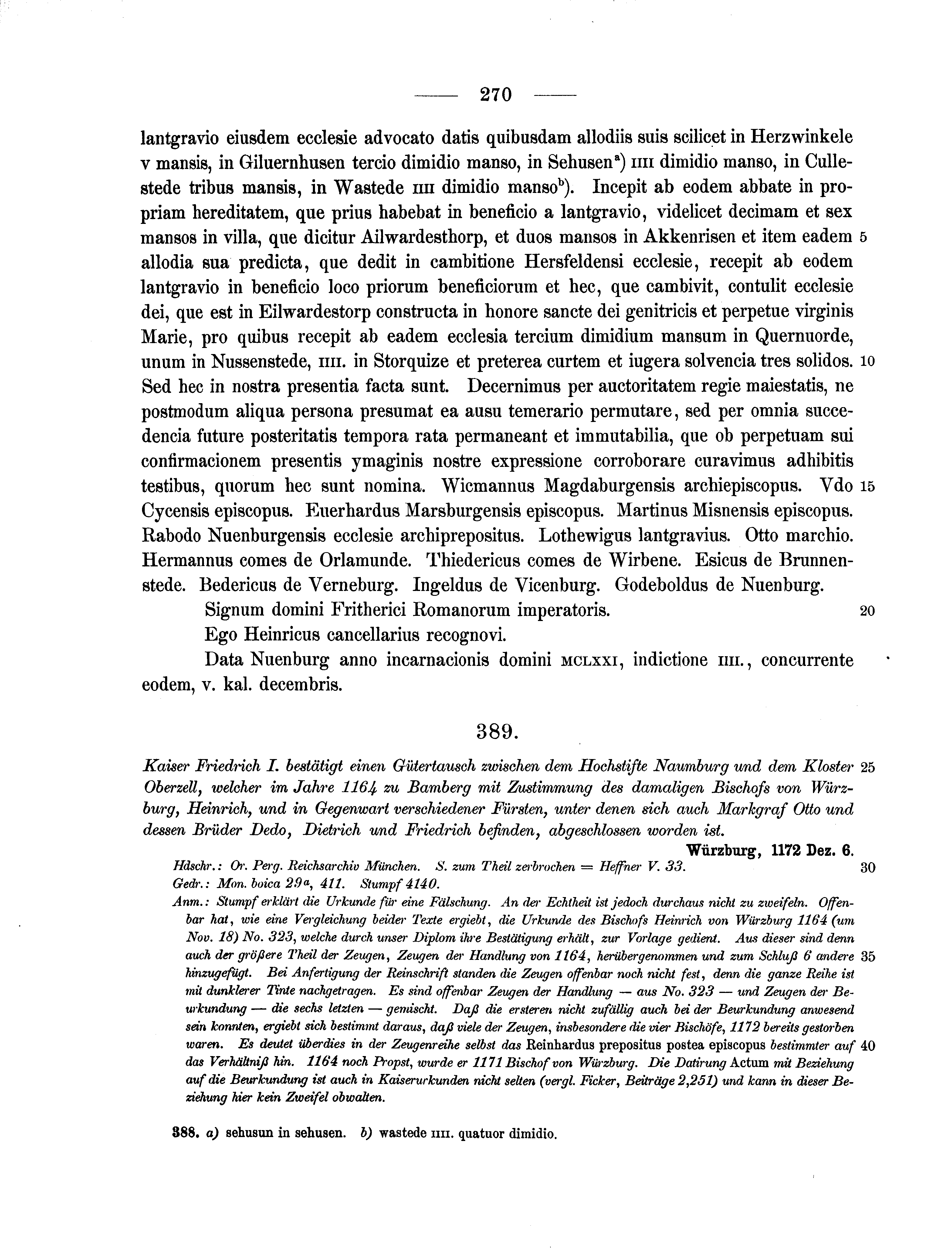 Historische Urkunde Seite 270 aus Band cds1a2