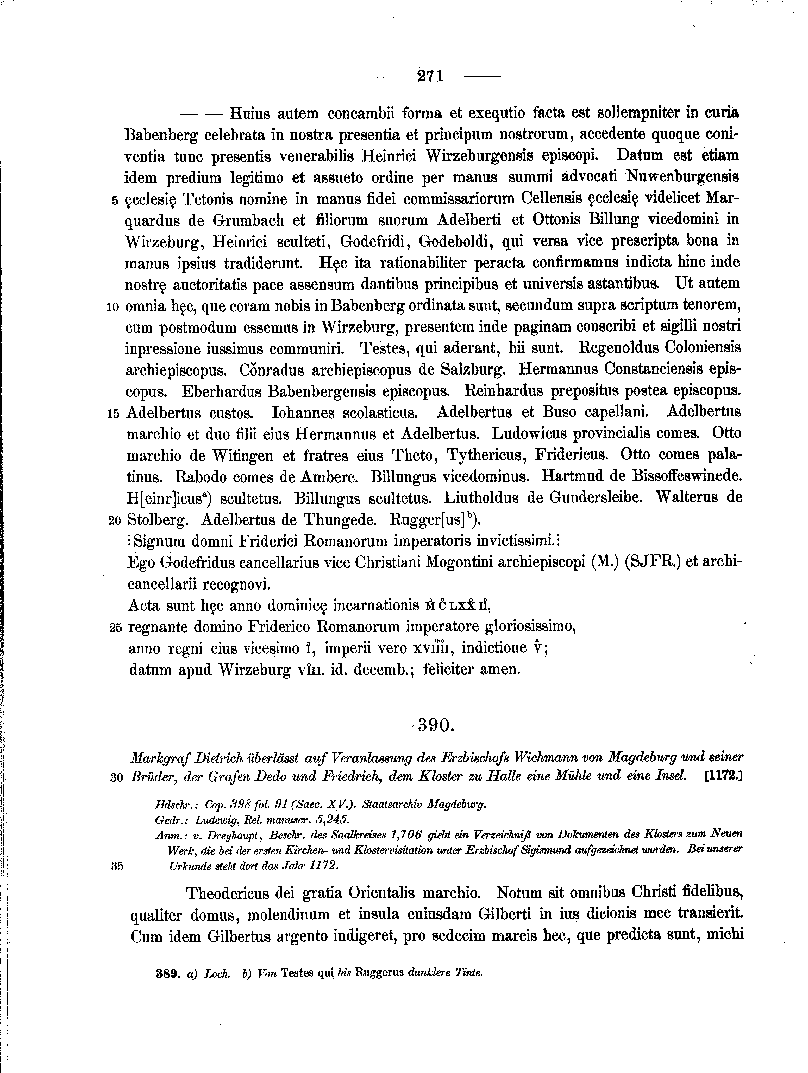 Historische Urkunde Seite 271 aus Band cds1a2
