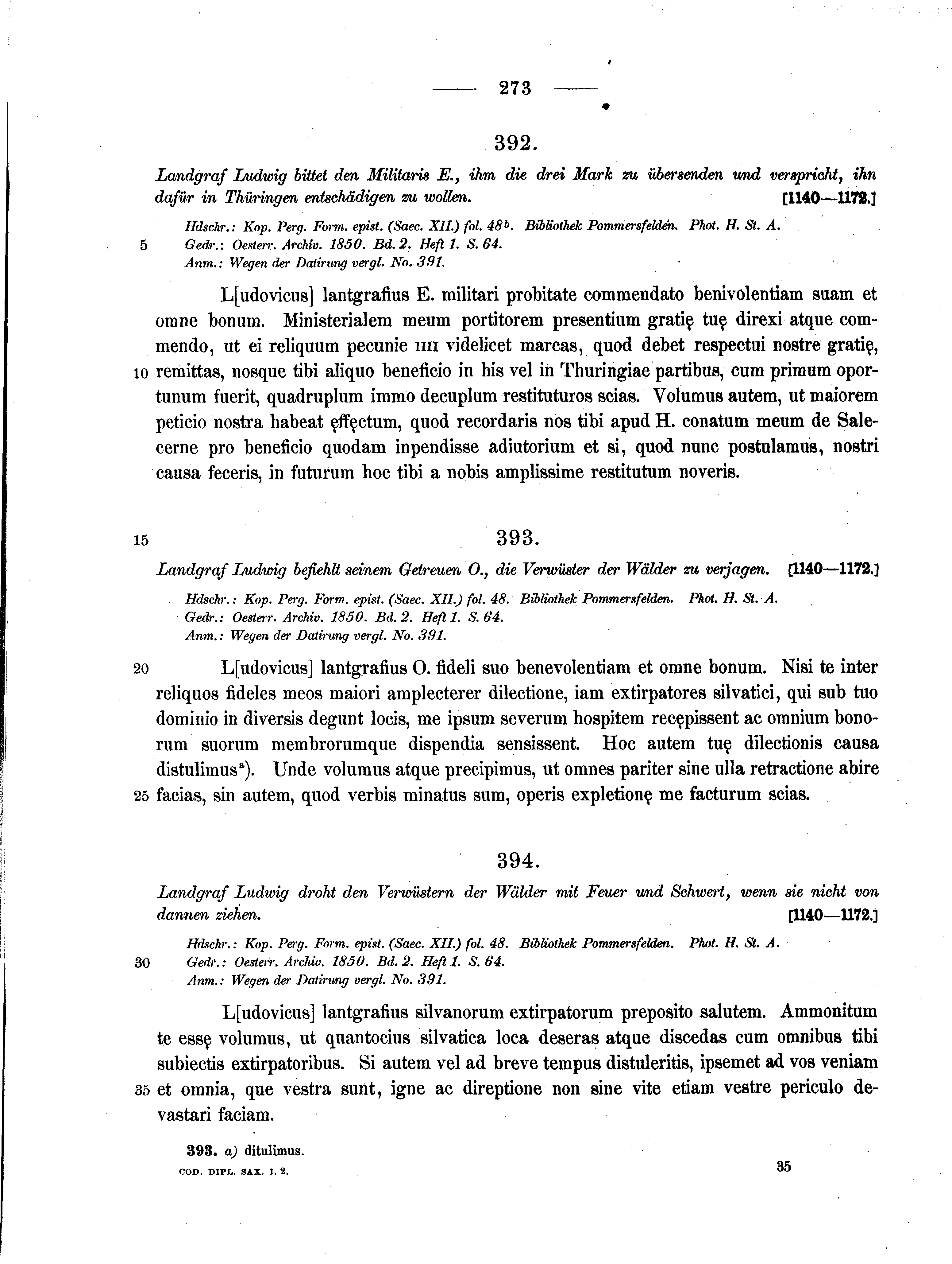 Historische Urkunde Seite 273 aus Band cds1a2