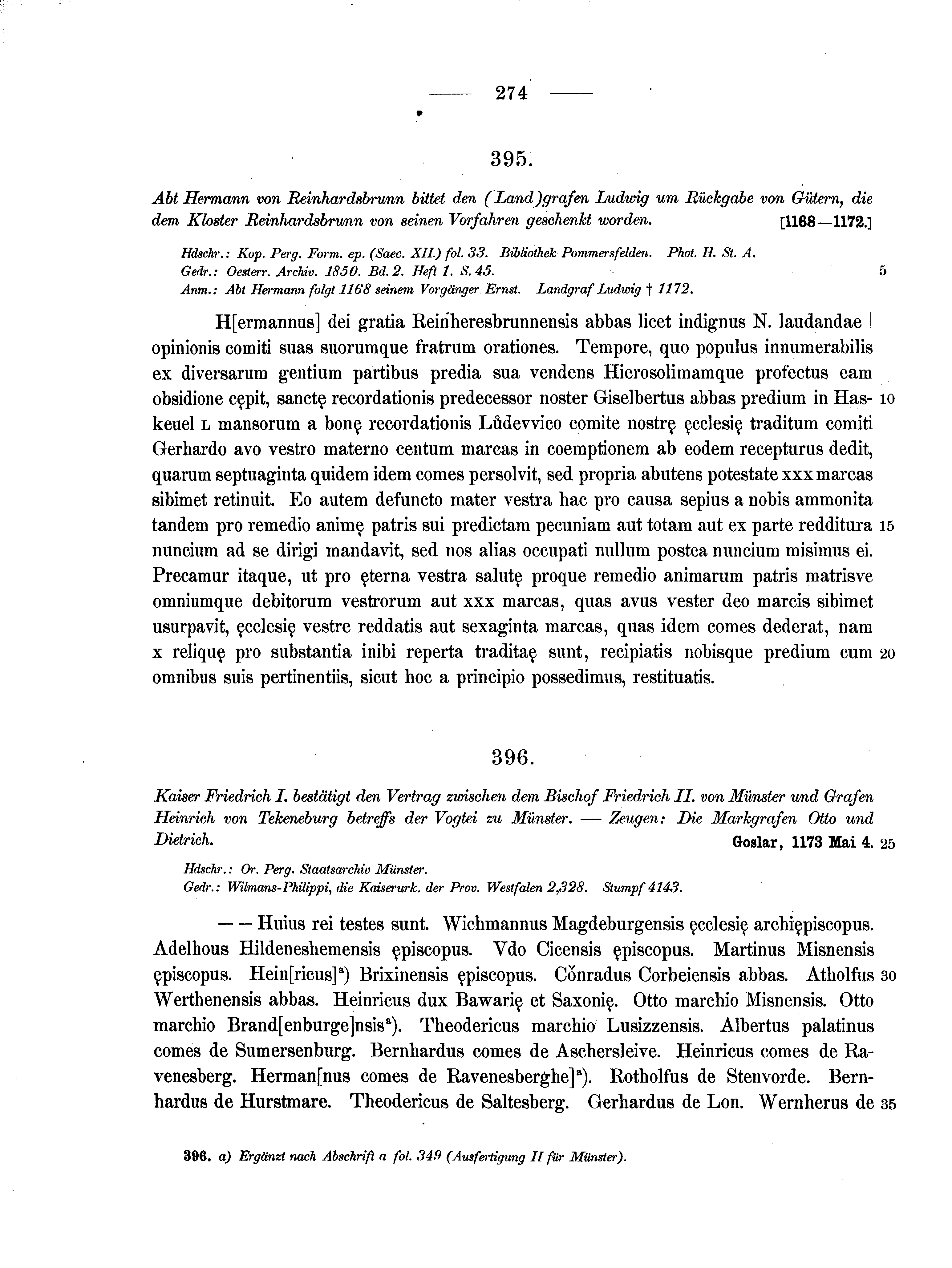 Historische Urkunde Seite 274 aus Band cds1a2