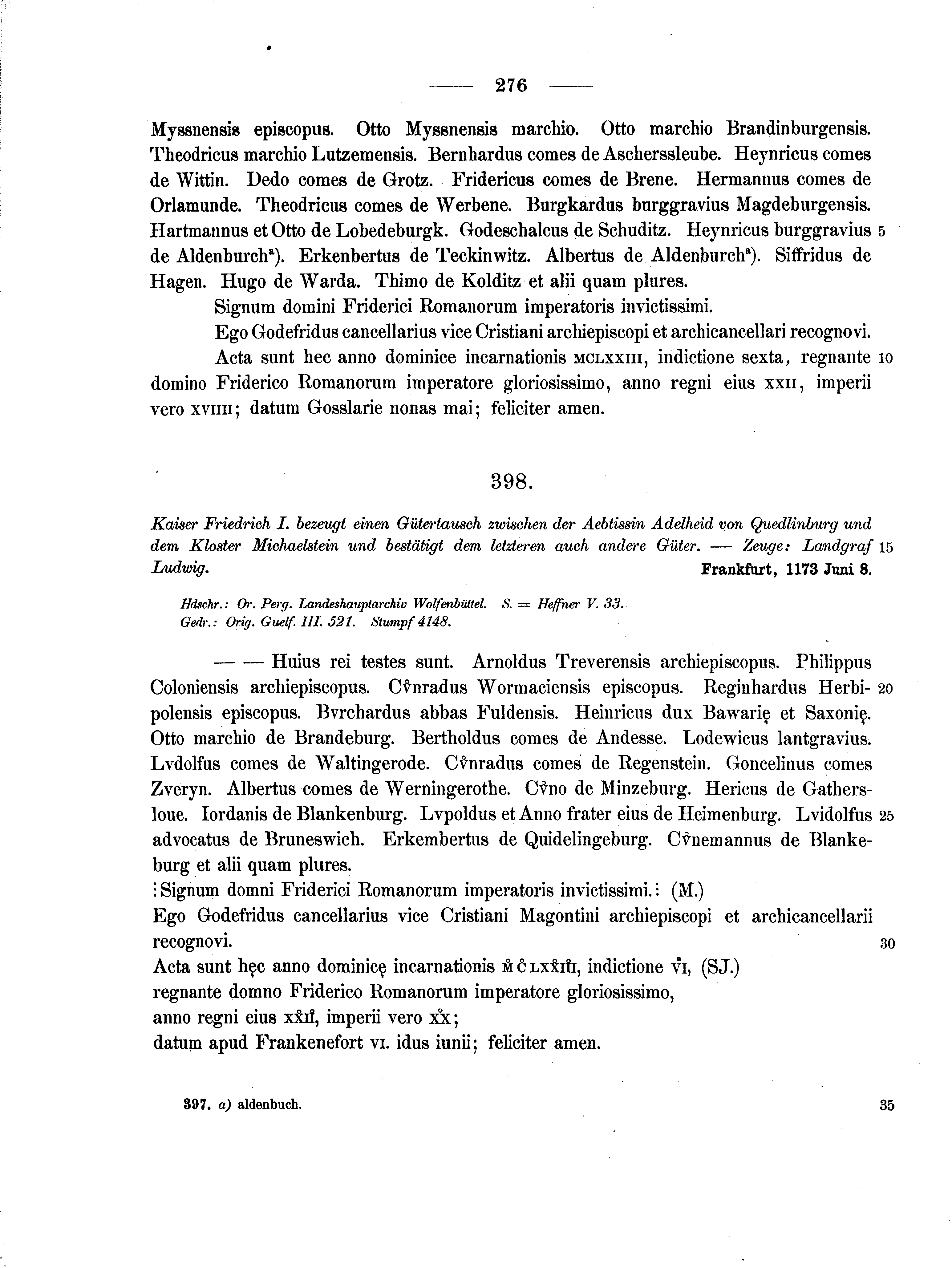 Historische Urkunde Seite 276 aus Band cds1a2