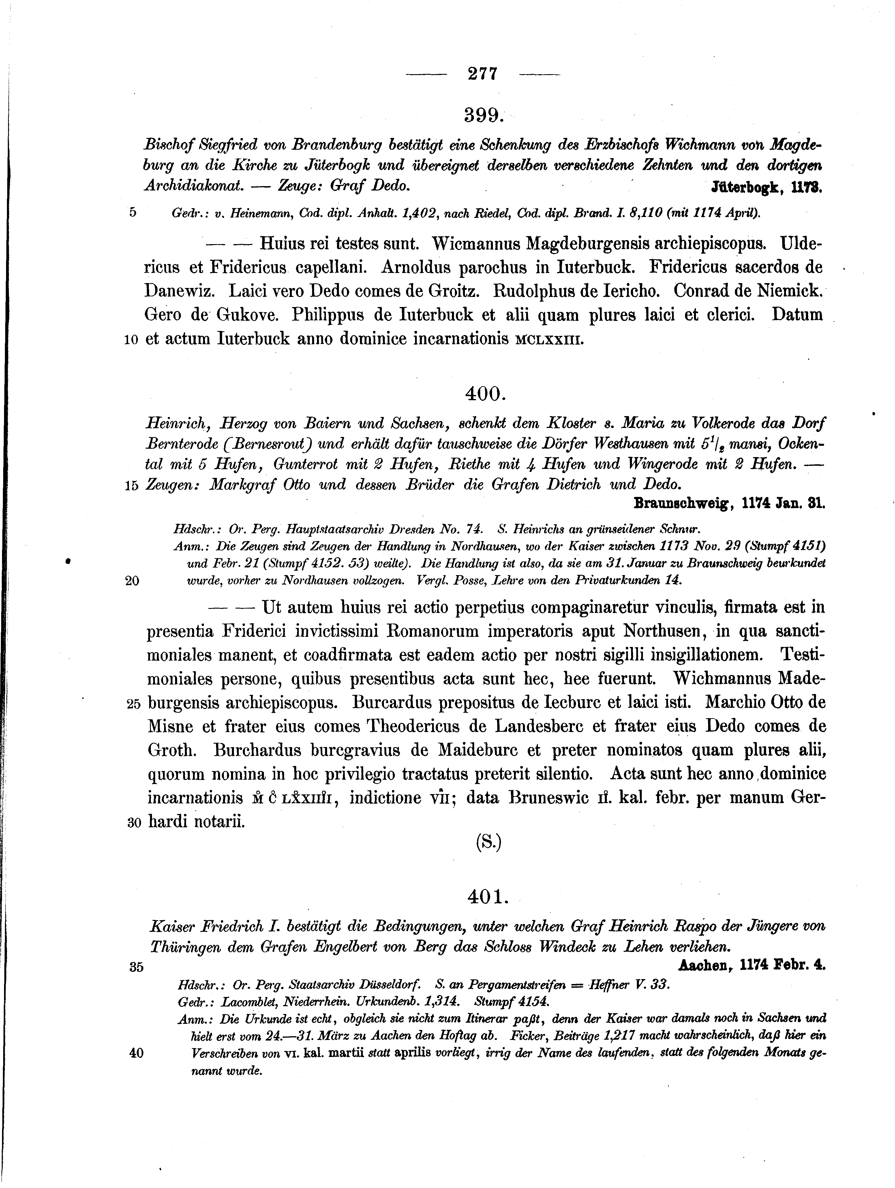 Historische Urkunde Seite 277 aus Band cds1a2